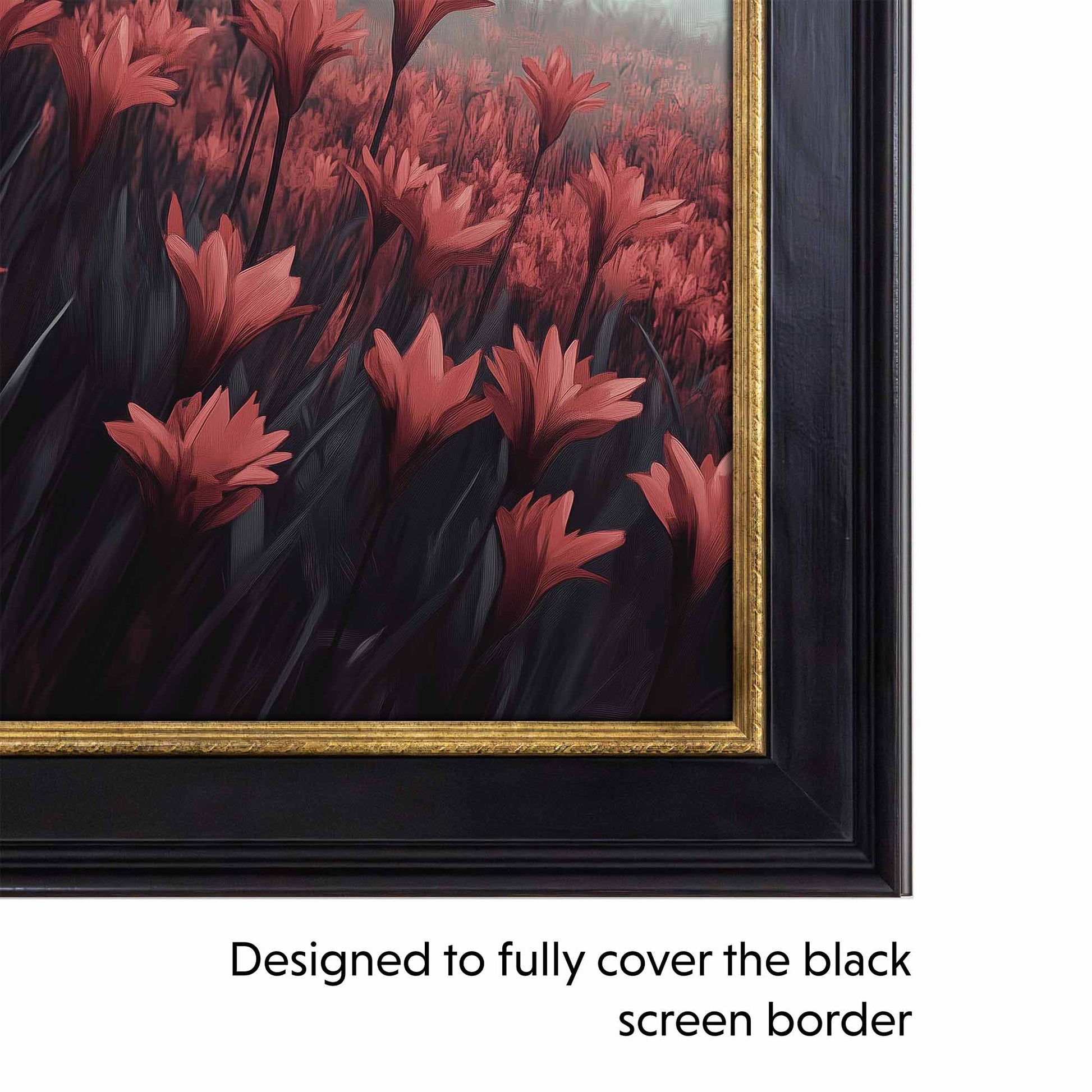 Black and gold TV Bezel corner on Samsung TV Frame