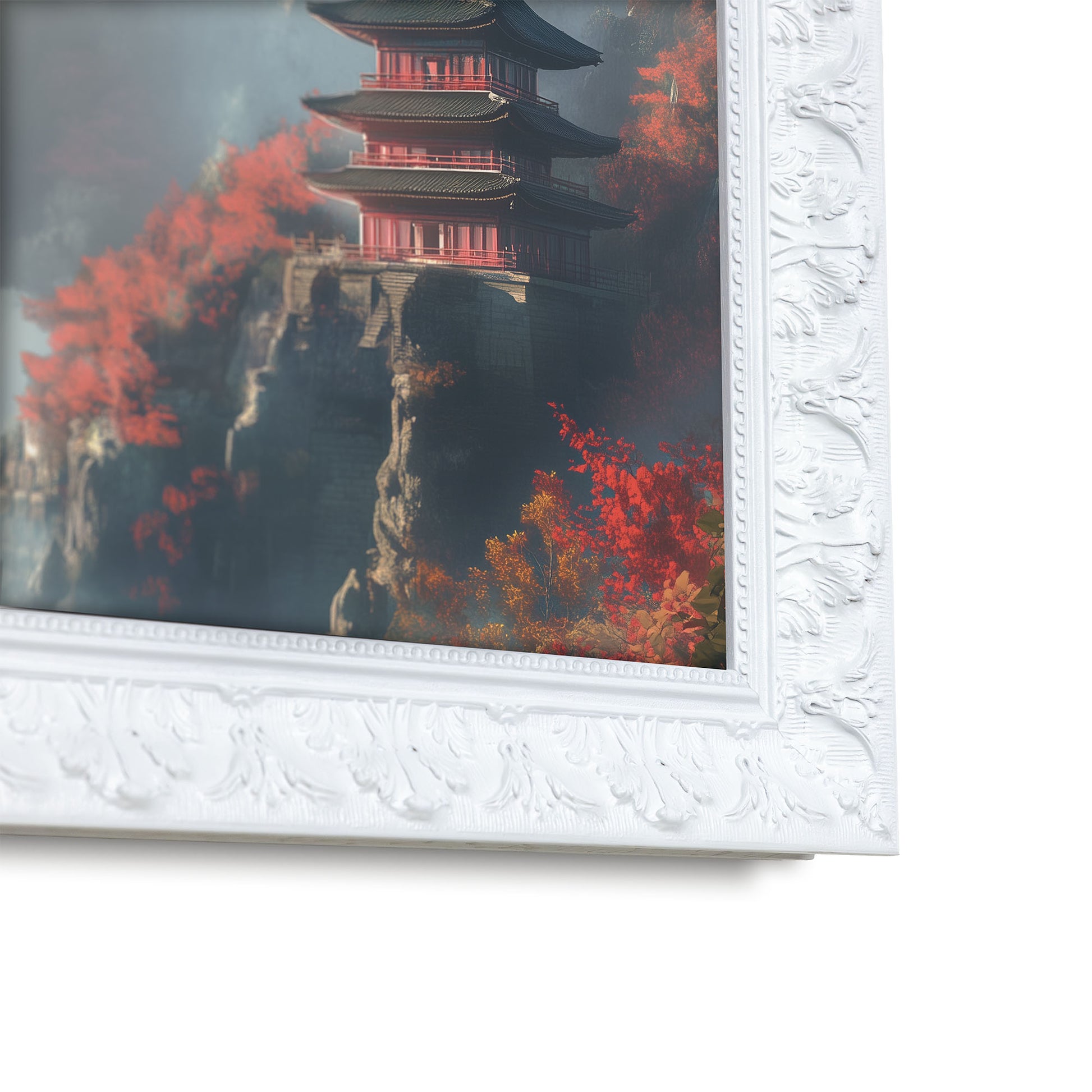 Japanese tv art with red white tv frame 55 inch minimalistic background