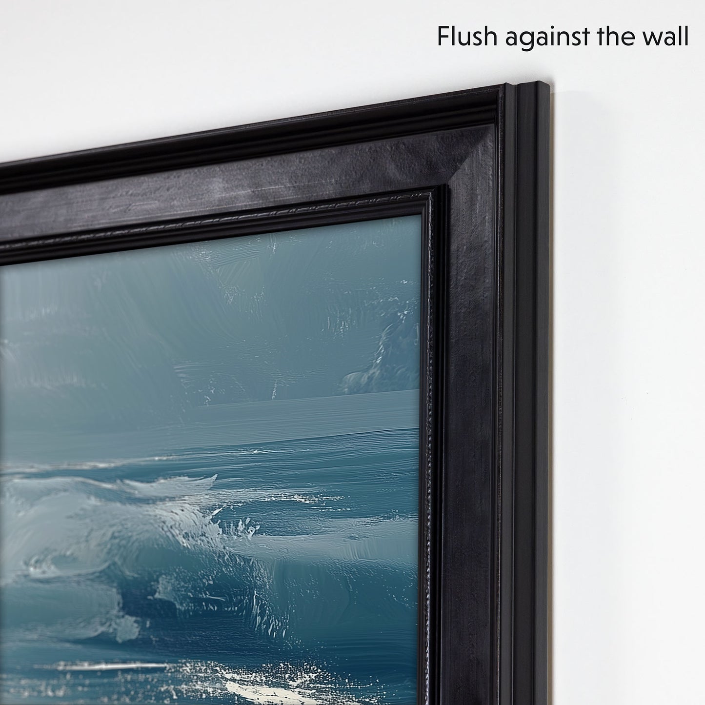 black contemporary tv frame, black Matt tv frame, black wood tv frame, blue tv frame art ocean tv art