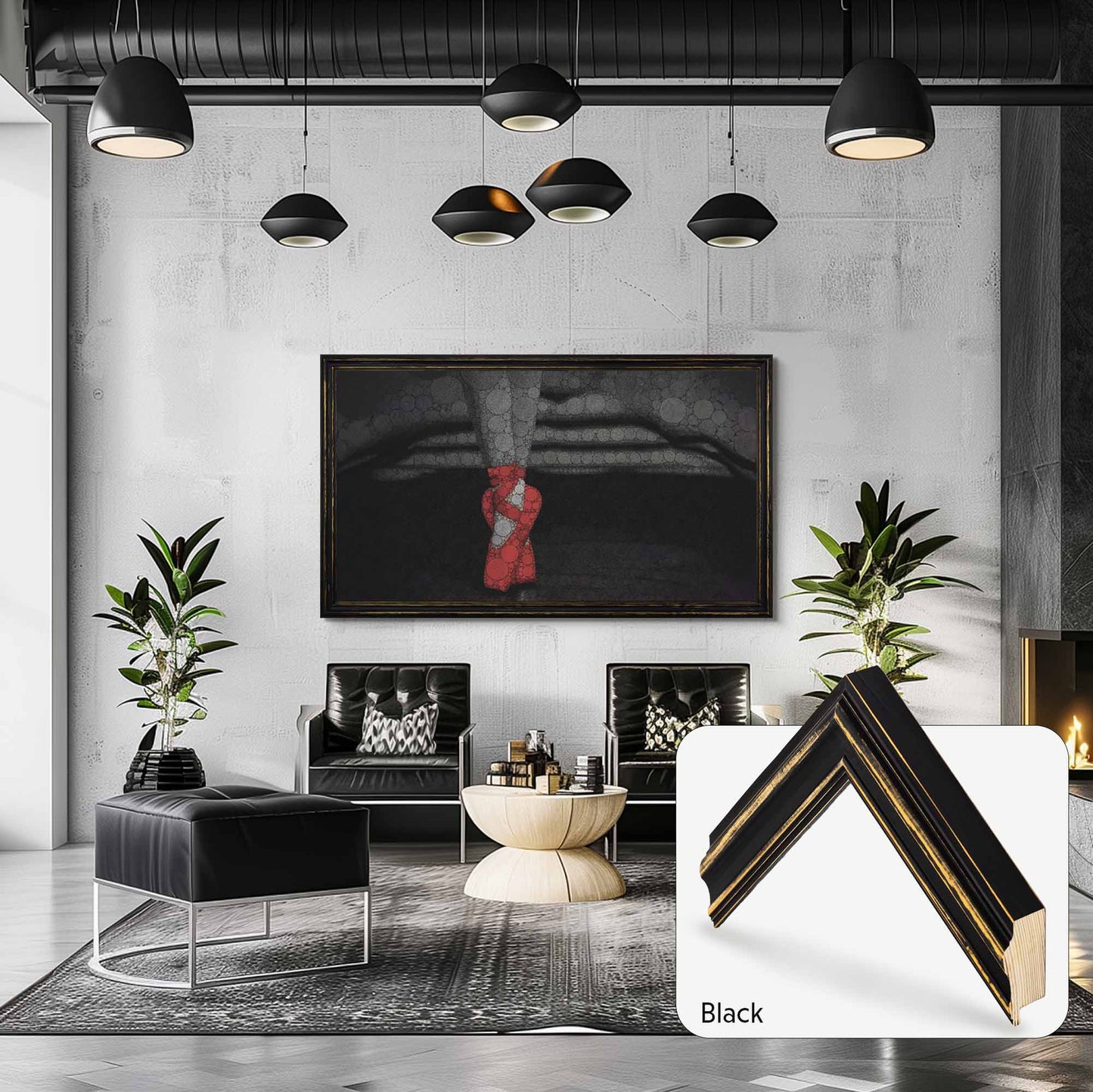 Black TV Frame in industrial interior