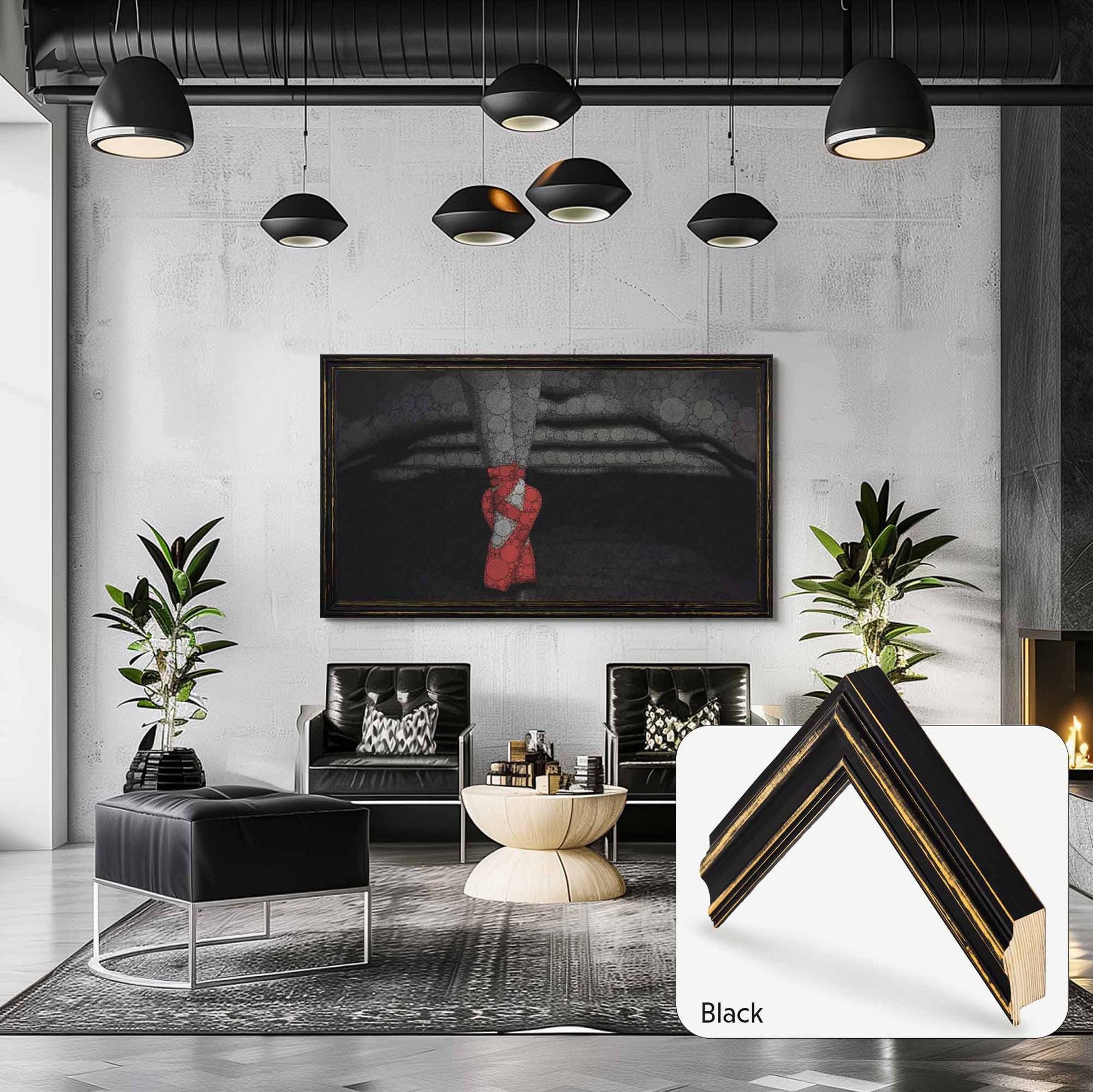 Black TV Frame in industrial interior