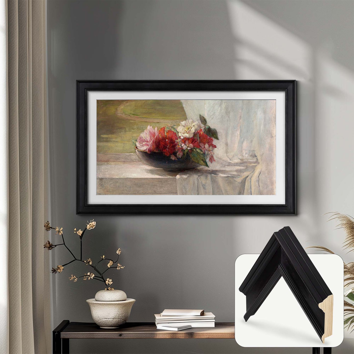 contemporary oil painting tv art, black thick tv frame