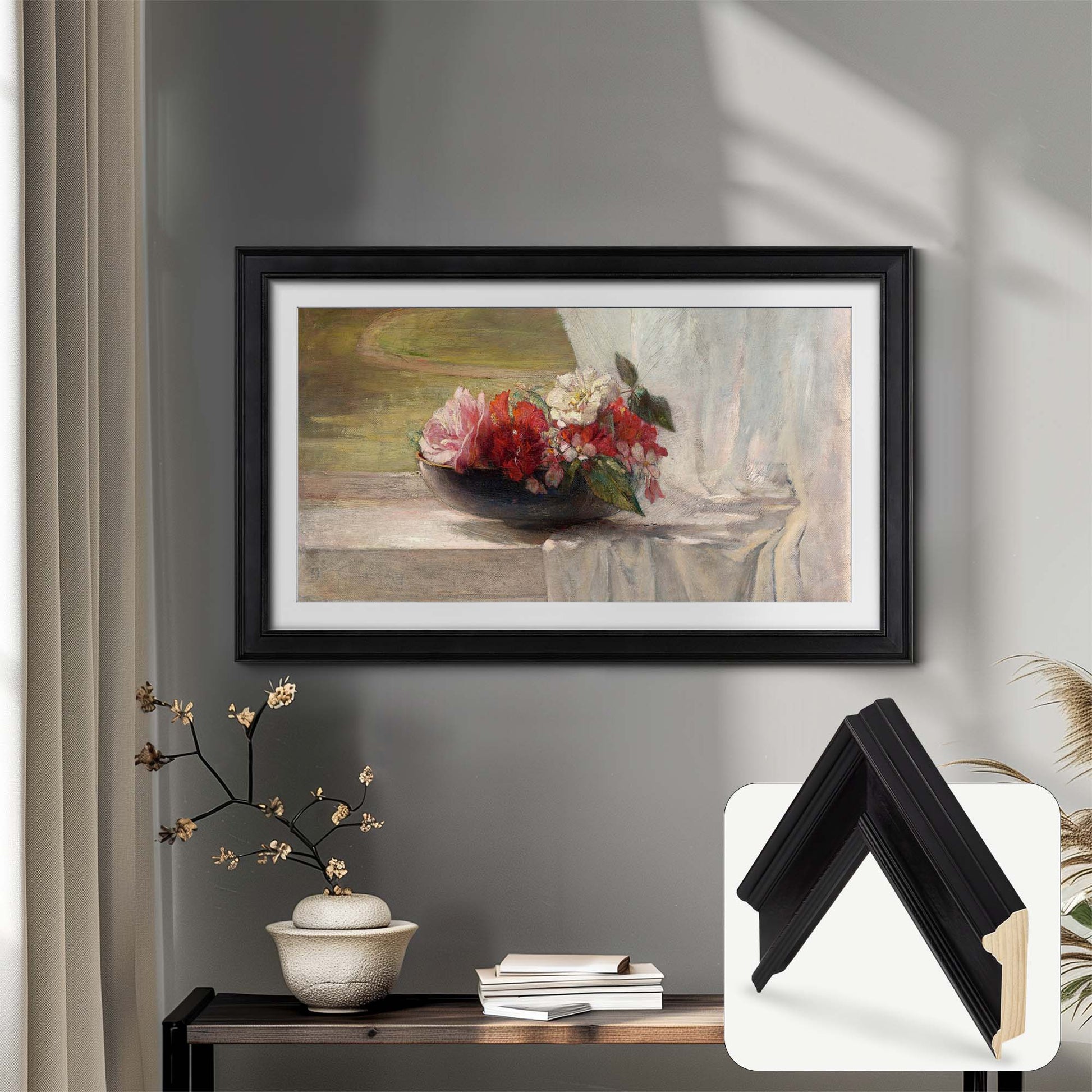 contemporary oil painting tv art, black thick tv frame