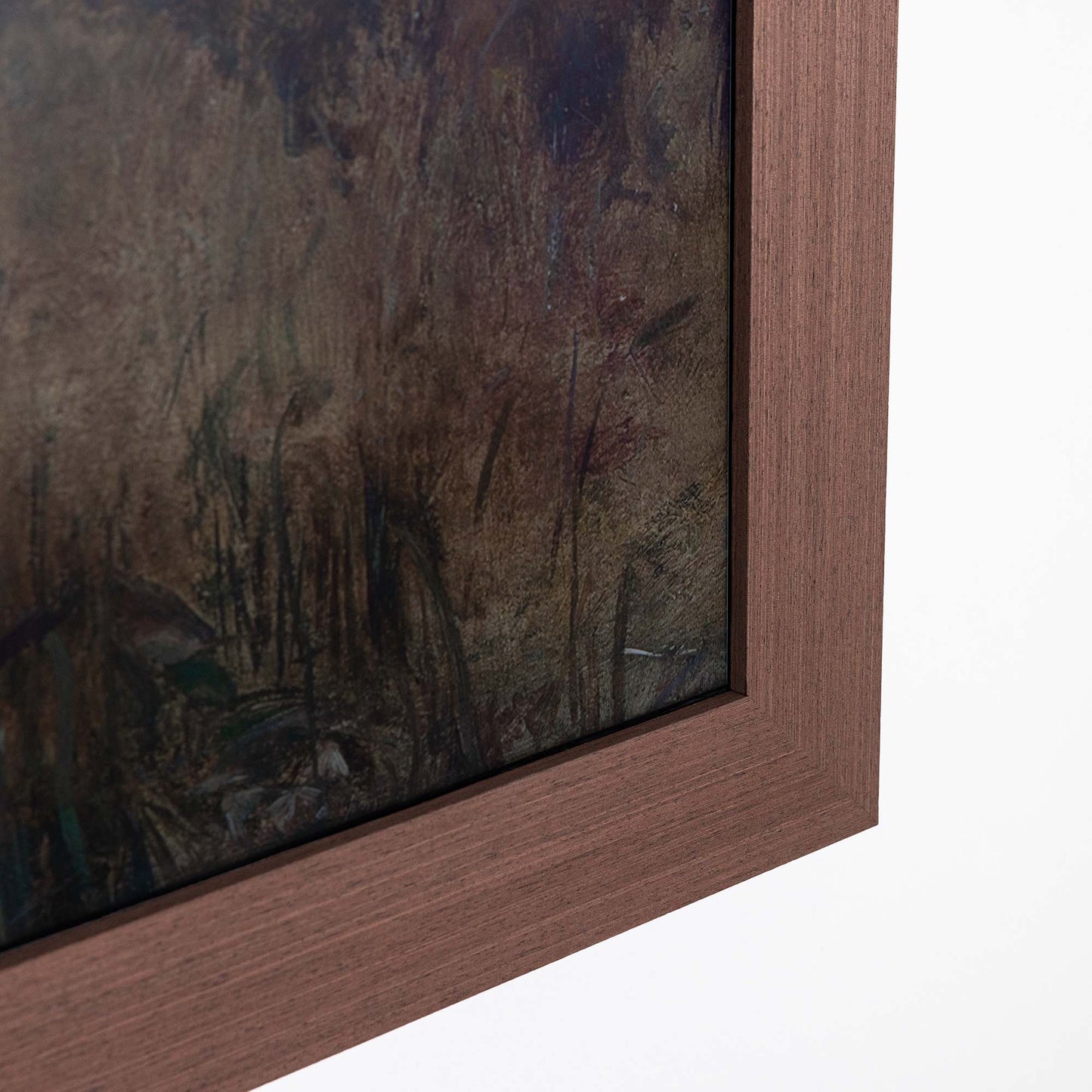 Close up to inner corner of Wenge tv frame, covered with traditional soap finish