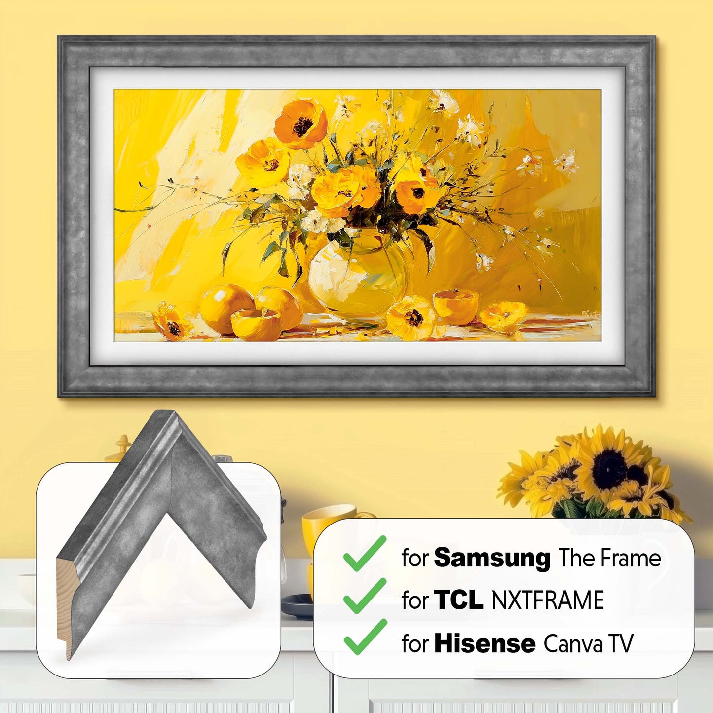 Verzierter Goldrahmen für Samsung The Frame TV, handgefertigte TV-Lünette mit Antik-Gold-Finish, Holz-TV-Rahmengrößen 32, 43, 50, 55, 65, 75, 85 Zoll