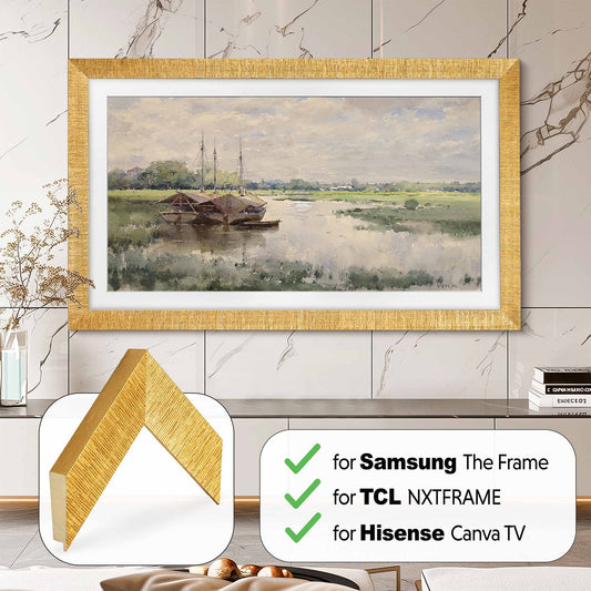 Modern Gold Frame for Samsung The Frame, Handmade Tv Bezel for TCL Wall Art Tv, Hisense CanvasTV Mount, Sizes 32 43 50 55 65 75 85 inch