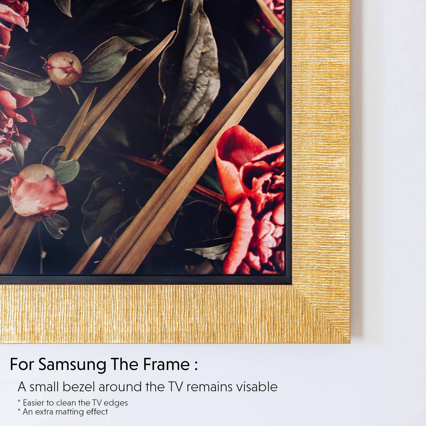 Grooved gold tv mount corner