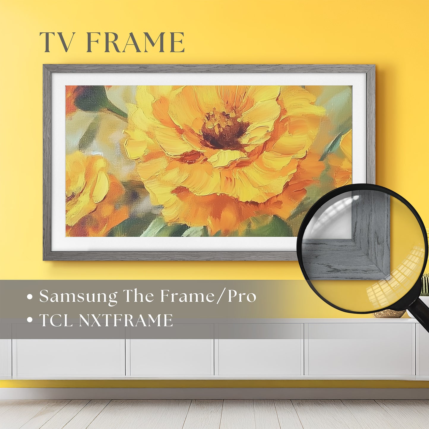 Cadre doré orné pour Samsung The Frame TV, lunette TV finition or antique faite à la main, tailles de cadre TV en bois 32, 43, 50, 55, 65, 75, 85 pouces