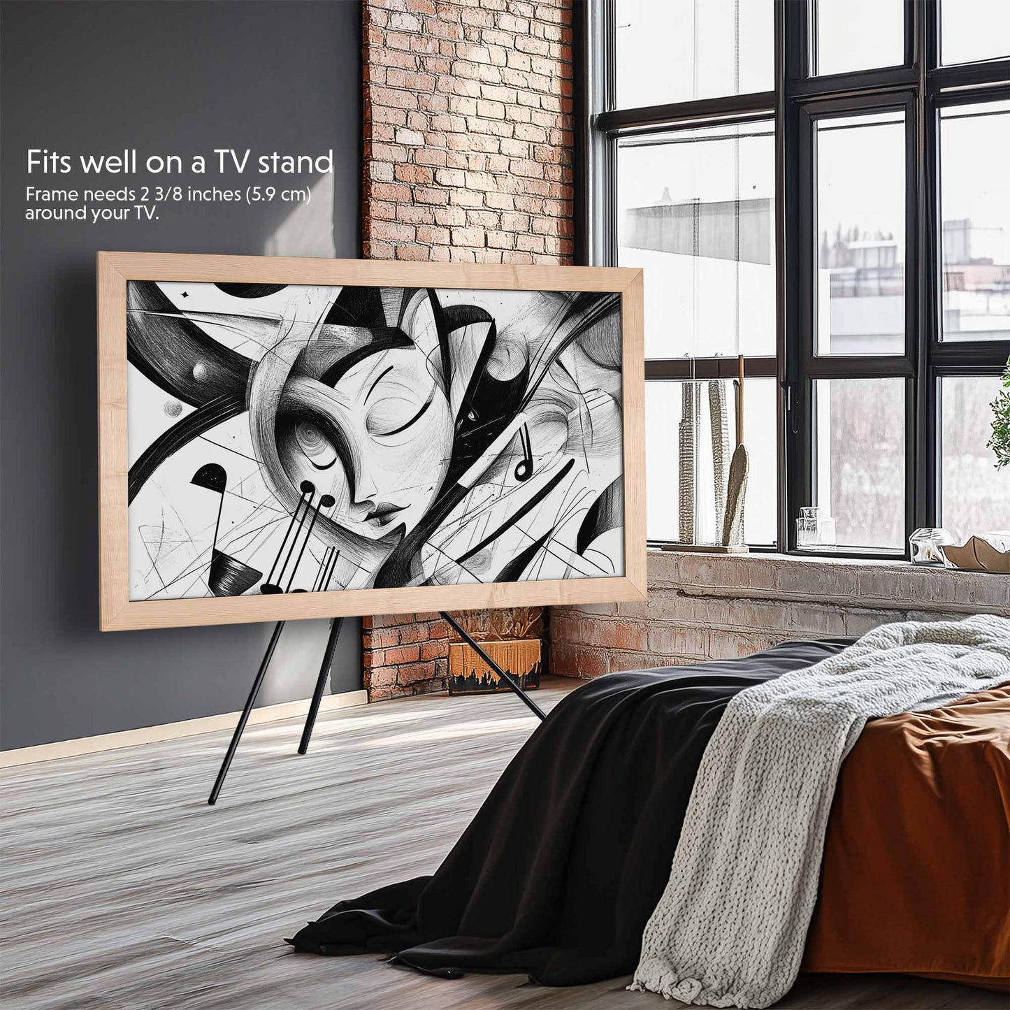 Maple Frame on the tripod stative in industrial open space loft interior