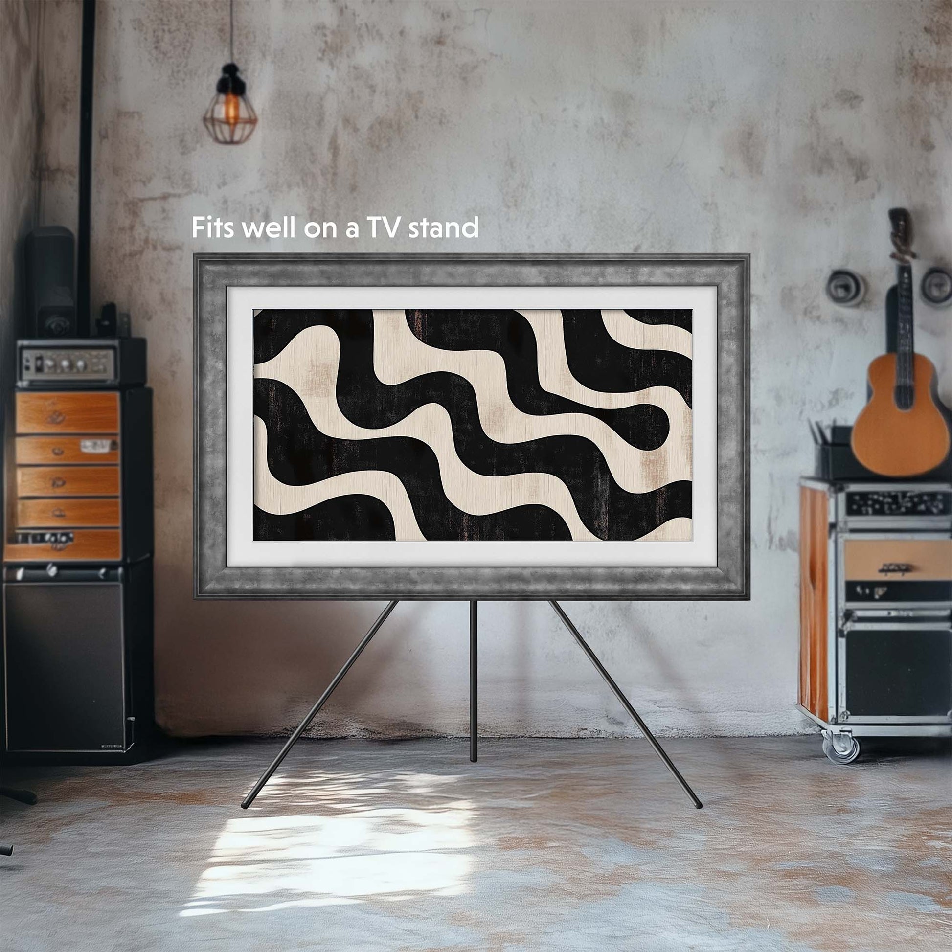 Metallic TV frame on the studio stand in man cave interior design