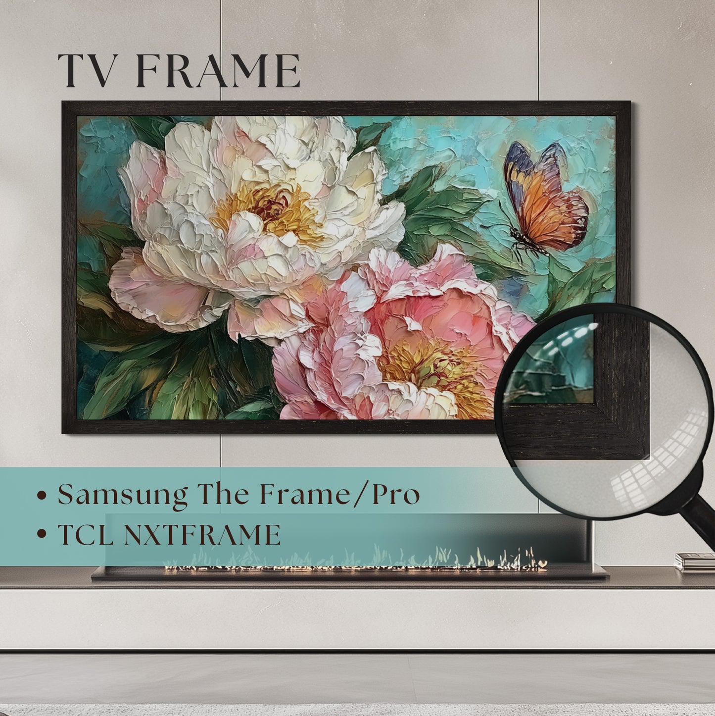 Cadre doré orné pour Samsung The Frame TV, lunette TV finition or antique faite à la main, tailles de cadre TV en bois 32, 43, 50, 55, 65, 75, 85 pouces