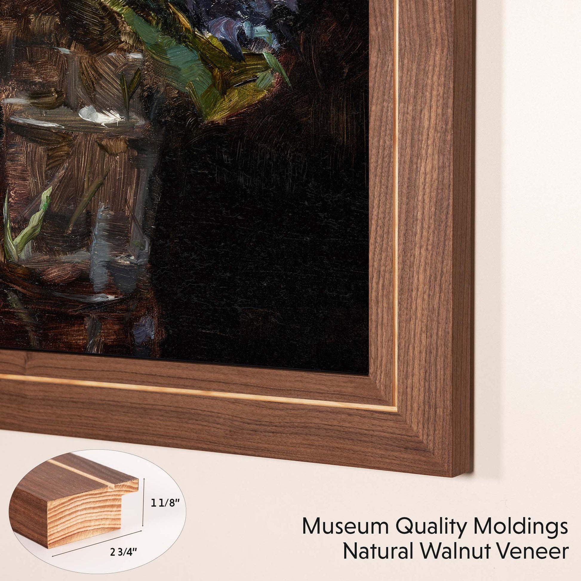 Natural walnut tv frame is made from museum quality walnut veneer moldings