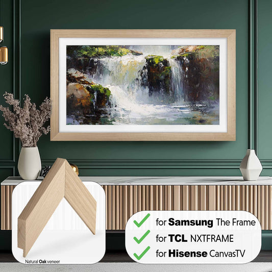 TV-Rahmen für Samsung The Frame TVs, handgefertigte TV-Blende, rustikales dunkles Holz und Gold-Finish, TV-Rahmengrößen 32, 43, 50, 55, 65, 75, 85 Zoll