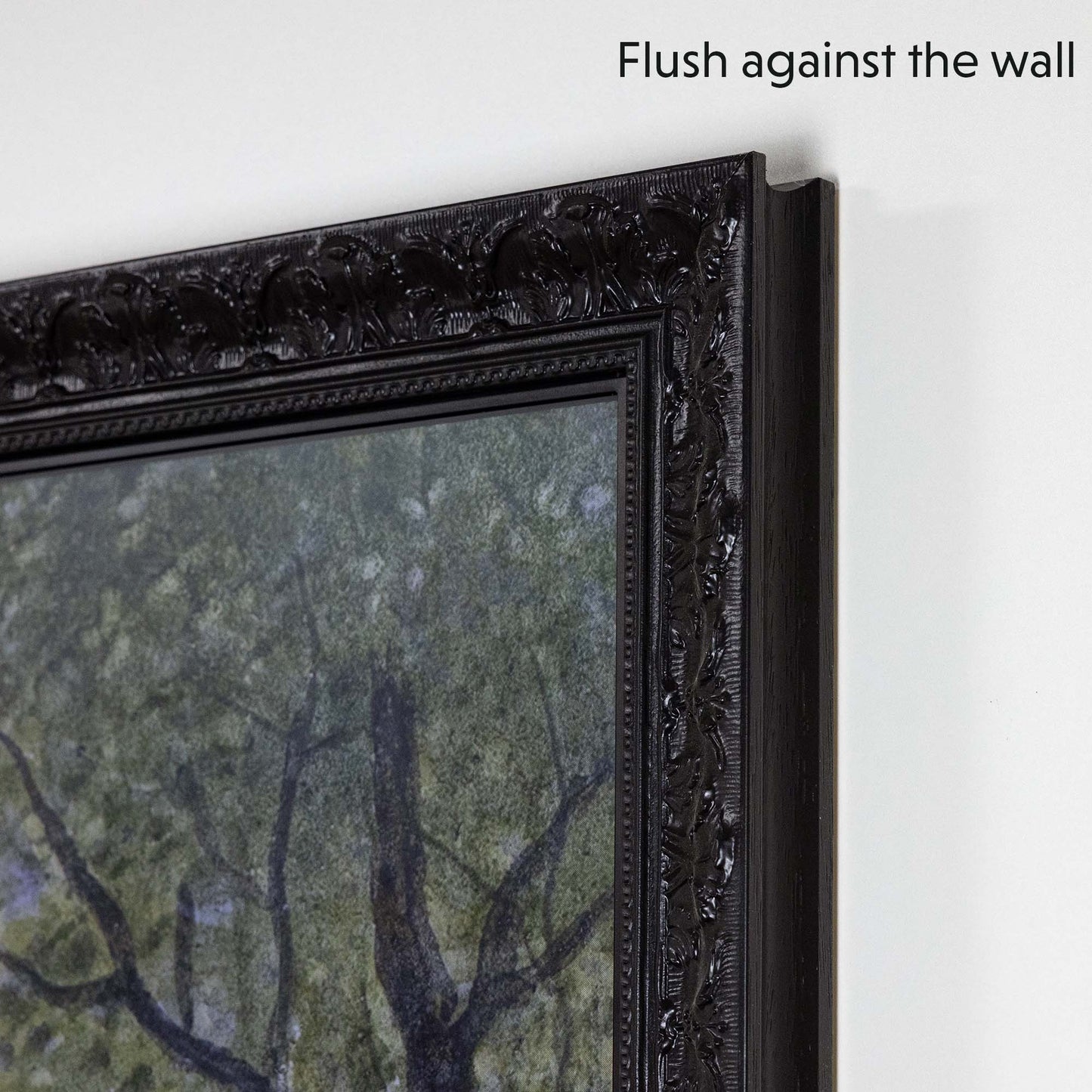 Ornate Black TV Frame flushes against the wall