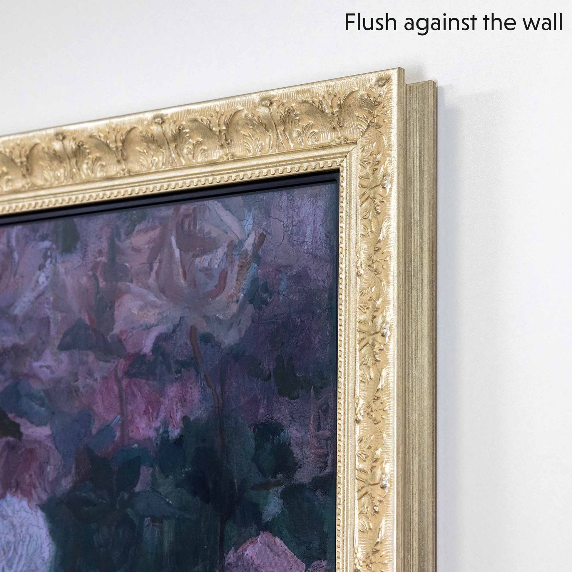 Ornate Silver TV Frame flushes against the wall