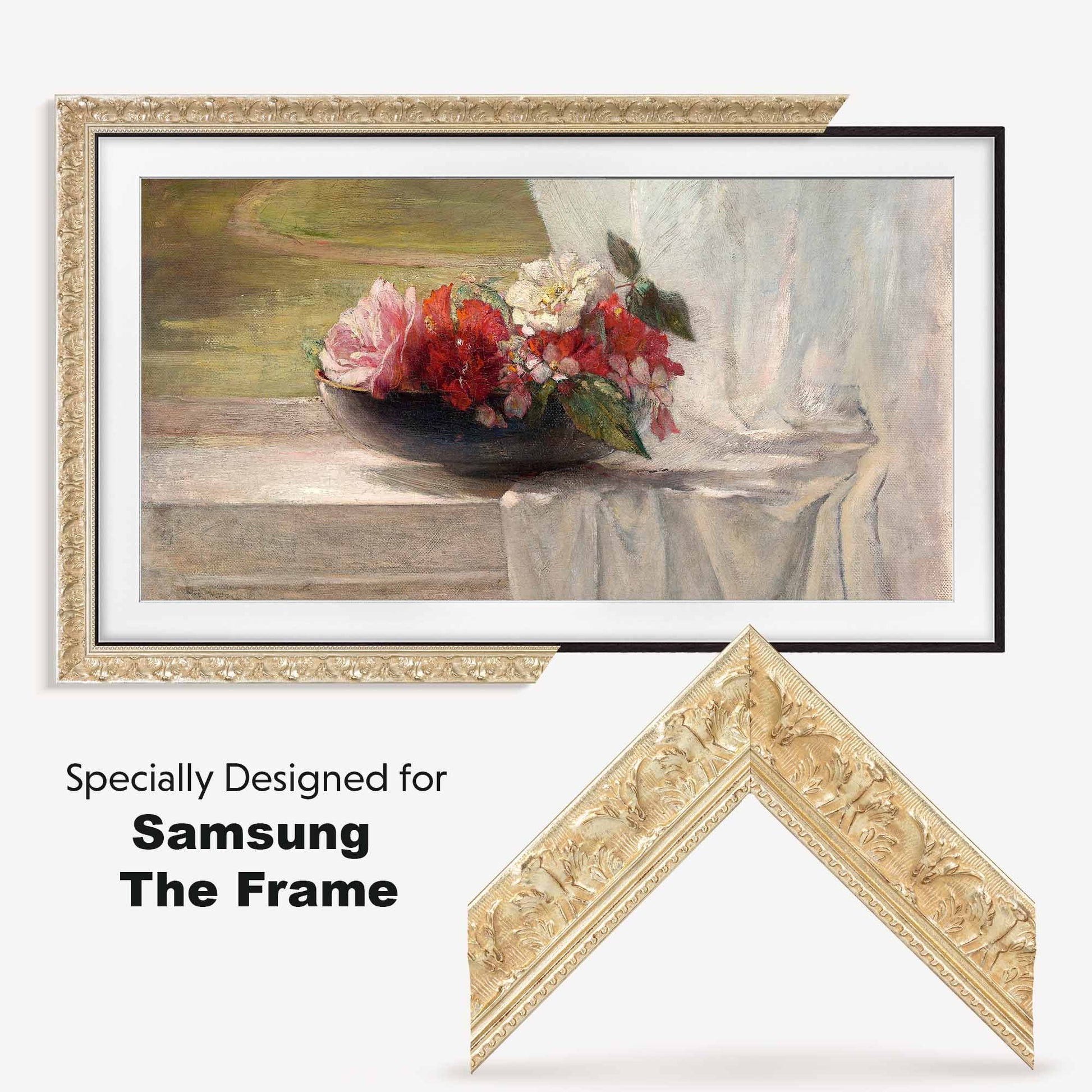 Ornate Silver TV Frame is made specially for Samsung The Frame