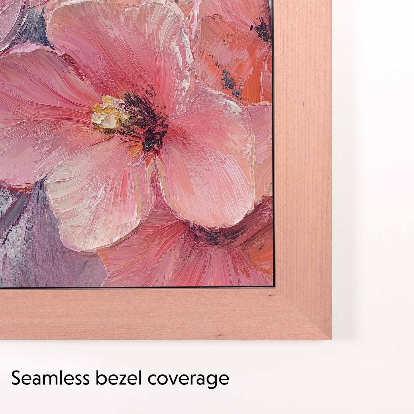 Scandinavian TV frame seamless bezel coverage, great texture