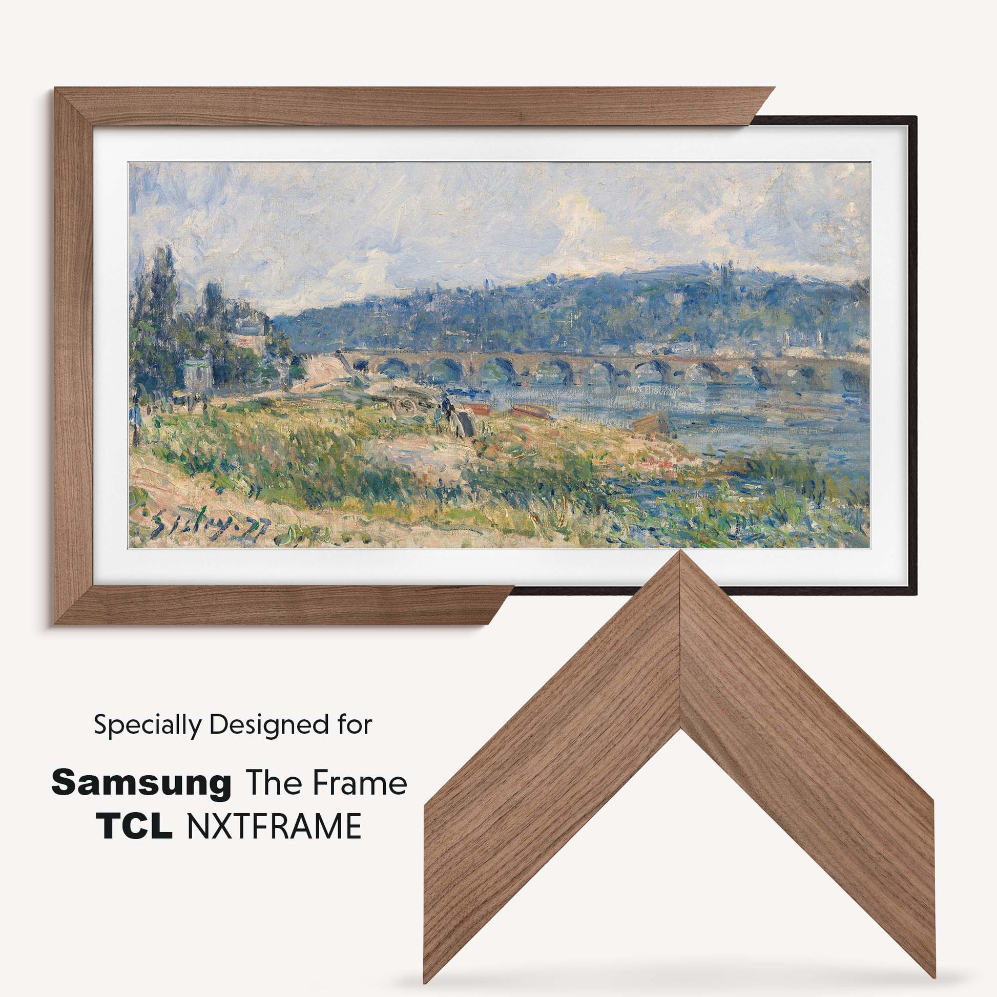 Soap finish walnut tv frame is made specially for Samung The Frame and TCL NXTFRAME TV's