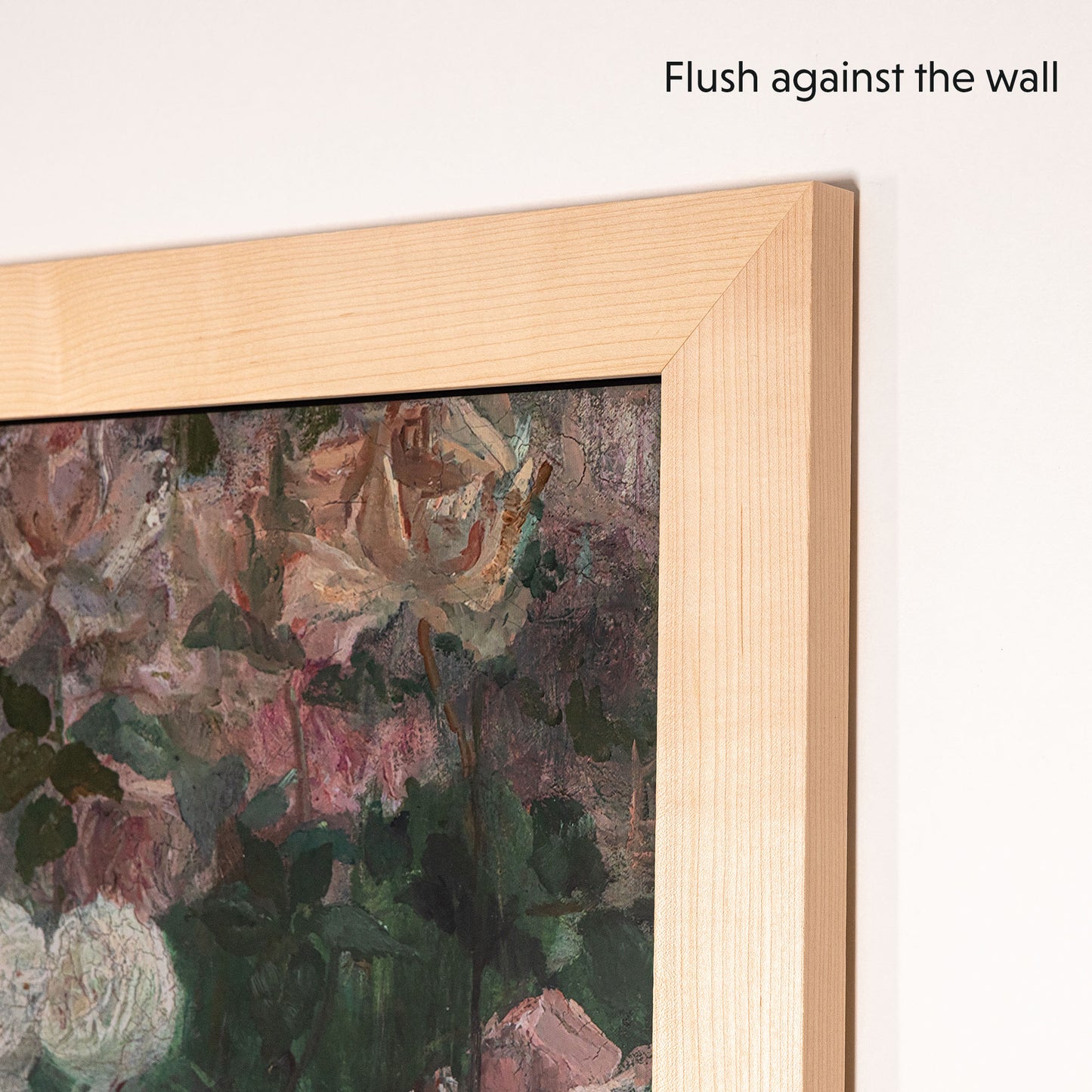 When mounted on The Frame TV Maple TV Bezel flushes against the wall