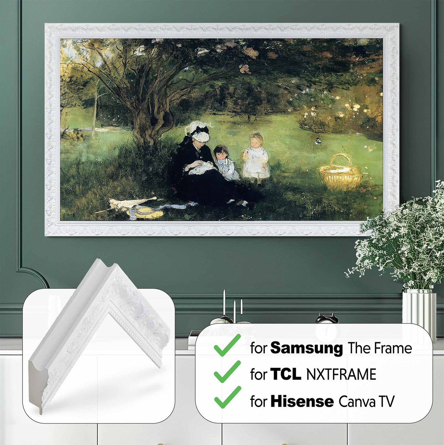 Verzierter Goldrahmen für Samsung The Frame TV, handgefertigte TV-Lünette mit Antik-Gold-Finish, Holz-TV-Rahmengrößen 32, 43, 50, 55, 65, 75, 85 Zoll