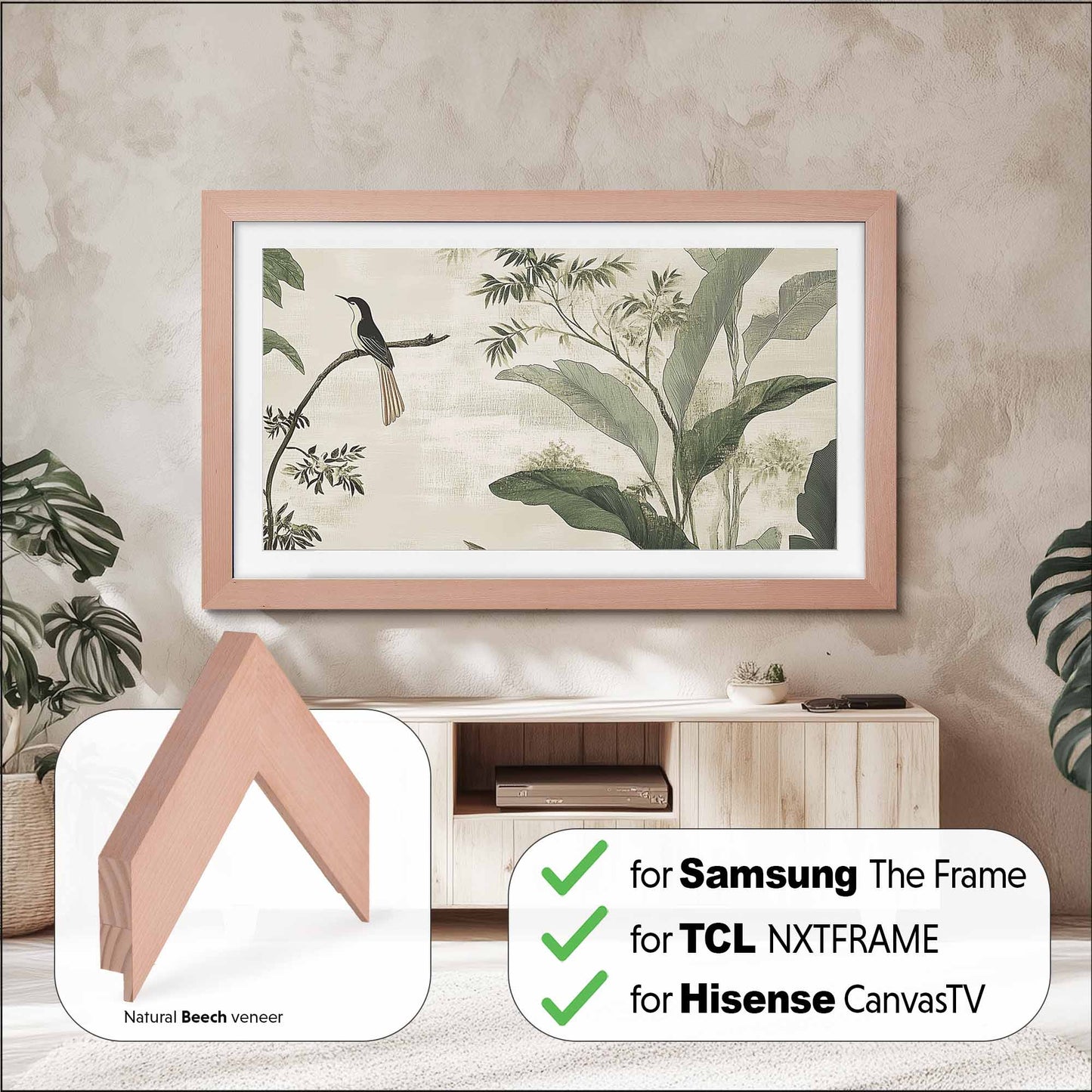 Cadre TV pour téléviseurs Samsung The Frame, lunette TV faite à la main, finition rustique en bois foncé et or, tailles de cadre TV 32, 43, 50, 55, 65, 75, 85 pouces
