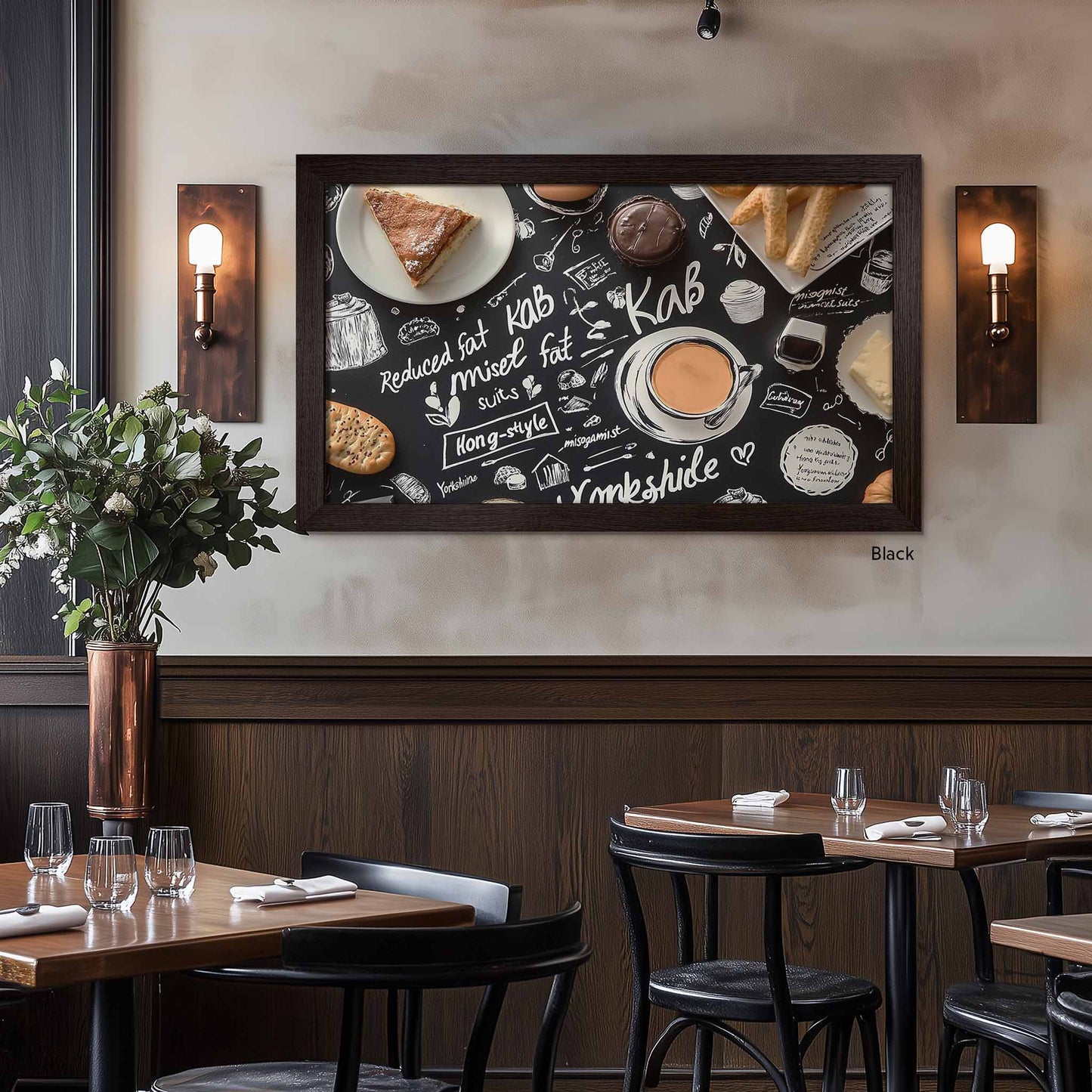 black oak tv frame for Samsung & TCL tv's on the wall in bistro