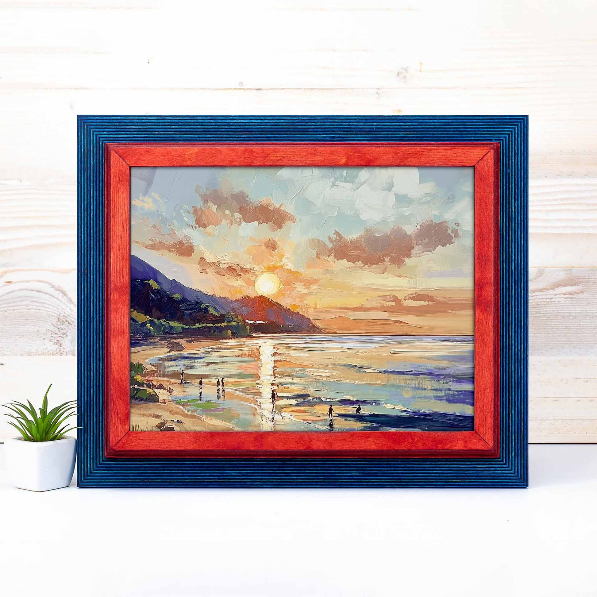 blue and red picture frame, sunset painting framed, small picture frame, poppet picture frame. Blue and Red Picture Frame, Wooden Photo Frame, Double Picture Frame SIZES- 4x4 4x6 5x5 5x7 5.5x8.5 6x6 6x8 8x8 8x10 10x10 8x12 8.5x11 11x14