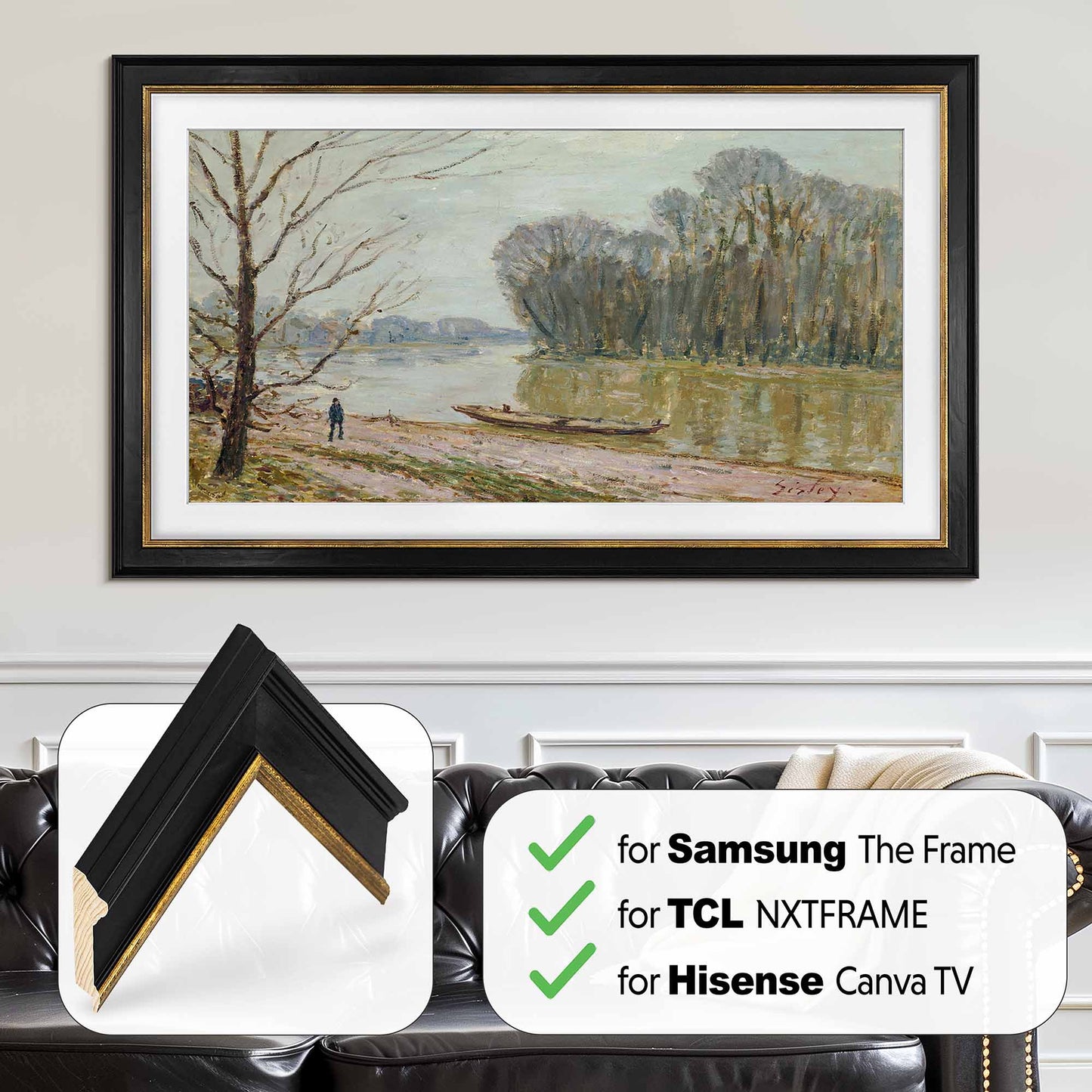 Antique Gold Leaf & Black TV Frame