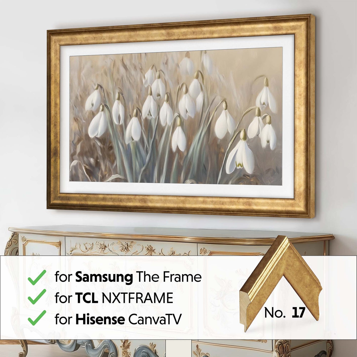 Matte Gold Metallic Tv Frame for Samsung The Frame, Gold Hisense Tv Frame, Gold Frame Tv Bezel for TCL NXTFrame 32 43 50 55 65 75 85 inch