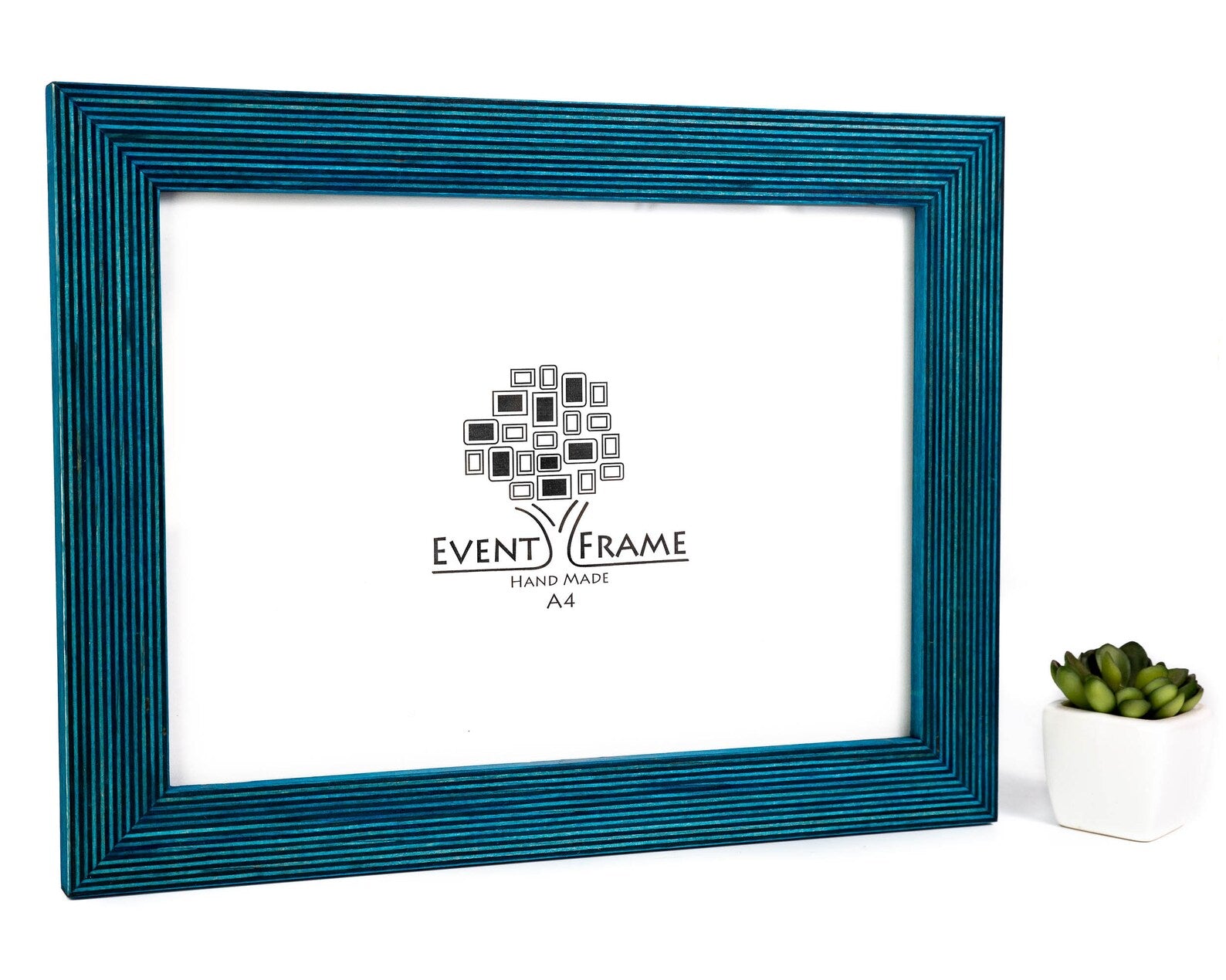 Blue picture frame with 'Event Frame' logo on a white background. Blue Photo Frame, Wood Picture Frame, Rustic Frame SIZES 4x4 4x6 5x5 5x7 5.5x8.5 6x6 6x8 7x7 A5 A4 A3 7x9 8x8 8x10 10x10 8x12 8.5x11 11x14