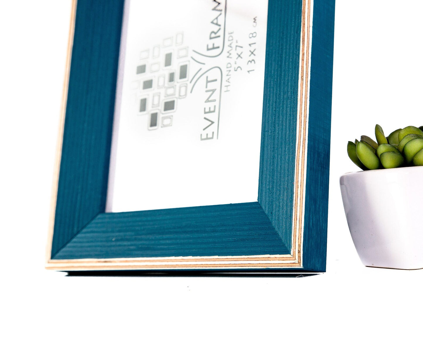 Teal picture frame with 'Eventyr Frame' branding on a white background. Blue Picture Frame, Wooden Photo Frame, CHOOSE SIZE, 4x4 4x6 5x5 5x7 5.5x8.5 6x6 6x8 A5 7x7 7x9 8x8 8.5X11 8x10 A4 10x10 8x12 11X14 A3 20x30