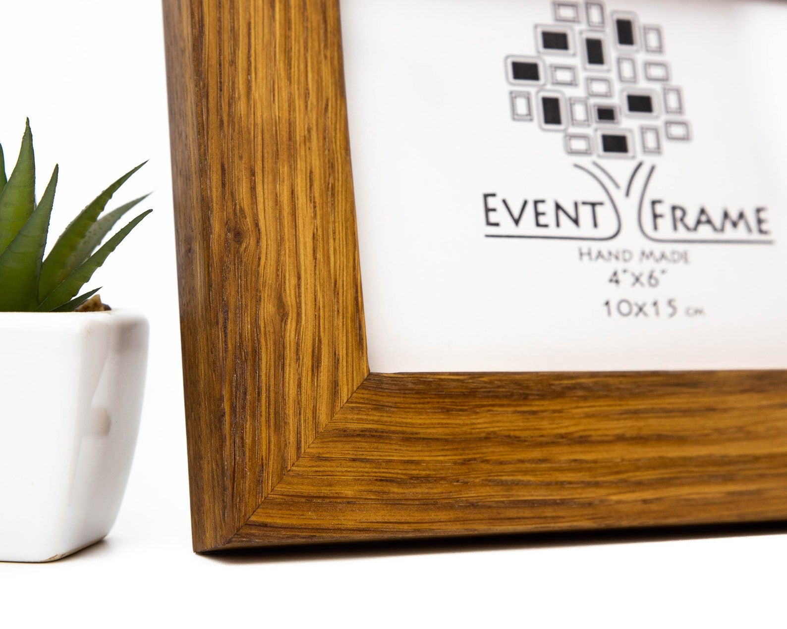 Wooden picture frame with 'Event Frame' branding on a white background. Oak Wood Photo Frame, Brown Rustic Picture Frame, Any Custom Size Gallery Frame A4, A3, A2, A1, 4x6, 5x7, 8x10, 9x12, 10x14, 16x20, 18x24