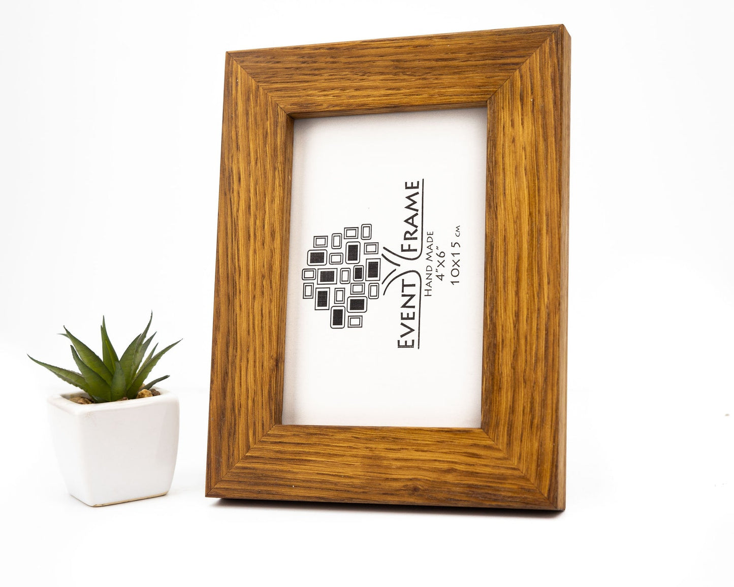 Wooden picture frame with 'Event Frame' branding on a white background. Oak Wood Photo Frame, Brown Rustic Picture Frame, Any Custom Size Gallery Frame A4, A3, A2, A1, 4x6, 5x7, 8x10, 9x12, 10x14, 16x20, 18x24