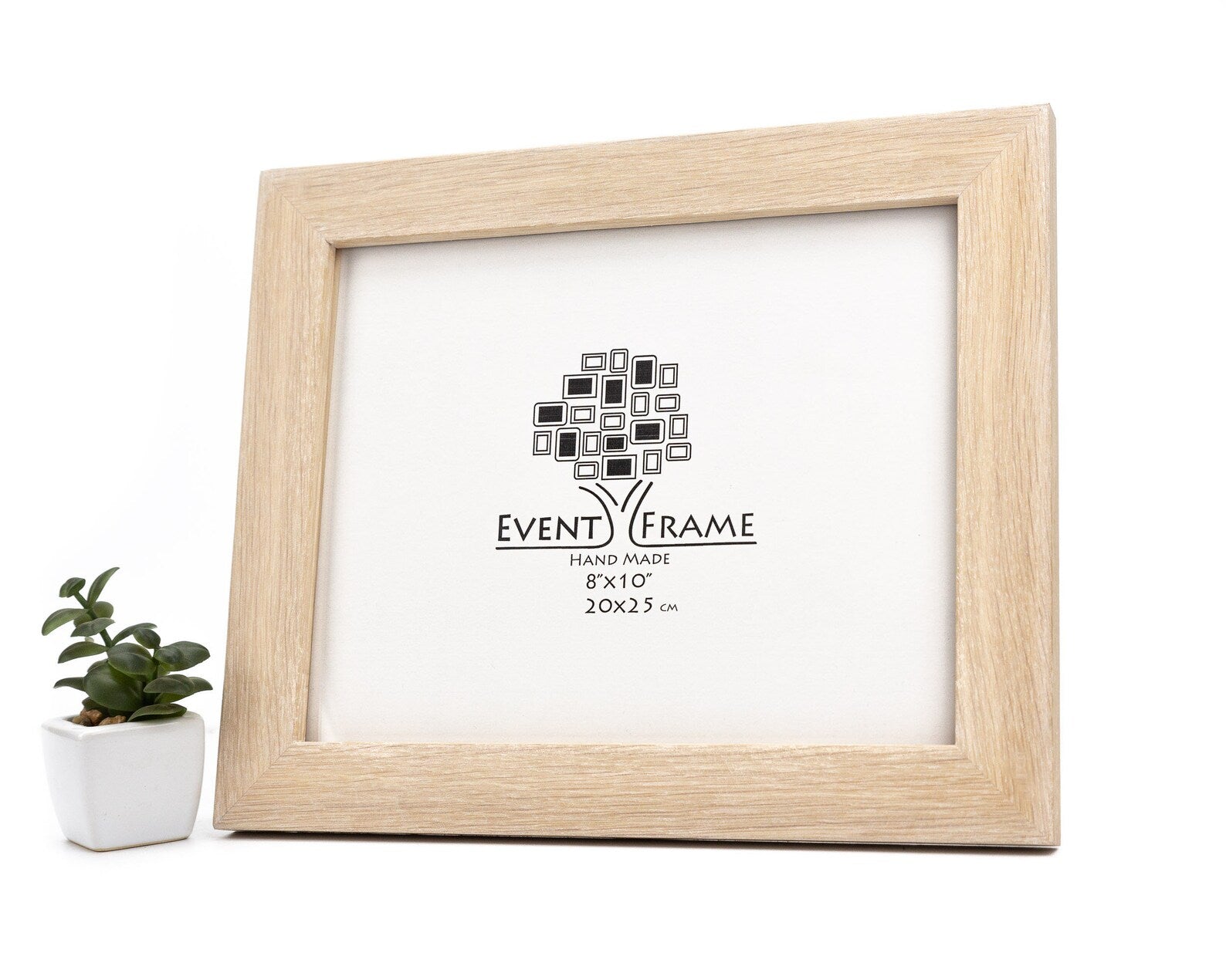Wooden picture frame with 'Event Frame' branding on a white background. Bleached Oak Wood Picture Frame, Shabby Chic Photo Frame, White Wooden Gallery Wall Frame A4, A3, A2, 5x7, 8x10, 11x14, 12x18, 16x20, 18x24