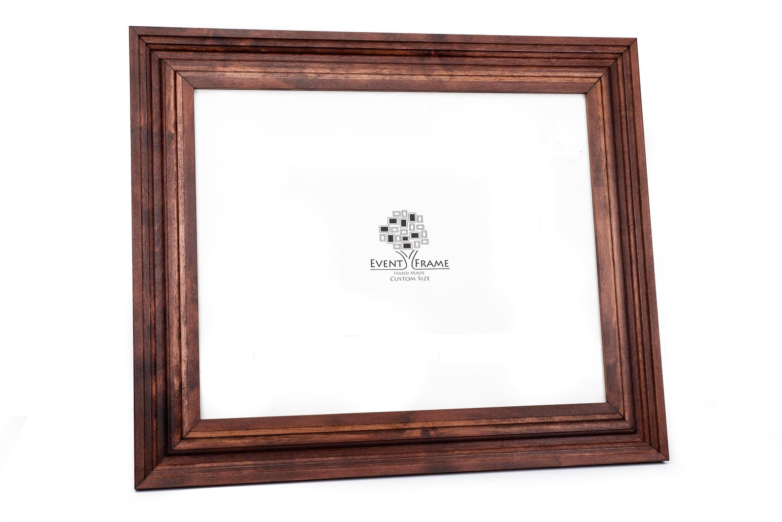 Wooden picture frame on a white background with "Eventframe" brand logo.  Antique Wooden Artwork Frame, Empire Style Gallery Wall Frames, Deluxe Picture Frame, Custom Size Frame A1, A2, 9x12, 11x17, 12x18, 24x36