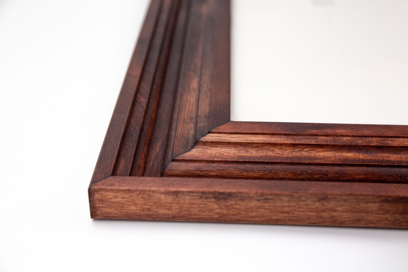Close-up of a wooden picture frame corner on a white background. Antique Wooden Artwork Frame, Empire Style Gallery Wall Frames, Deluxe Picture Frame, Custom Size Frame A1, A2, 9x12, 11x17, 12x18, 24x36