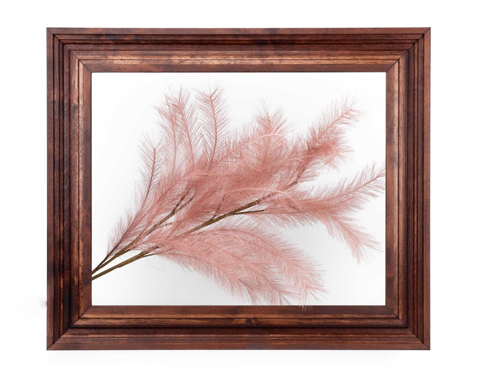 Framed artwork of pink pampas grass against a white background. Antique Wooden Artwork Frame, Empire Style Gallery Wall Frames, Deluxe Picture Frame, Custom Size Frame A1, A2, 9x12, 11x17, 12x18, 24x36