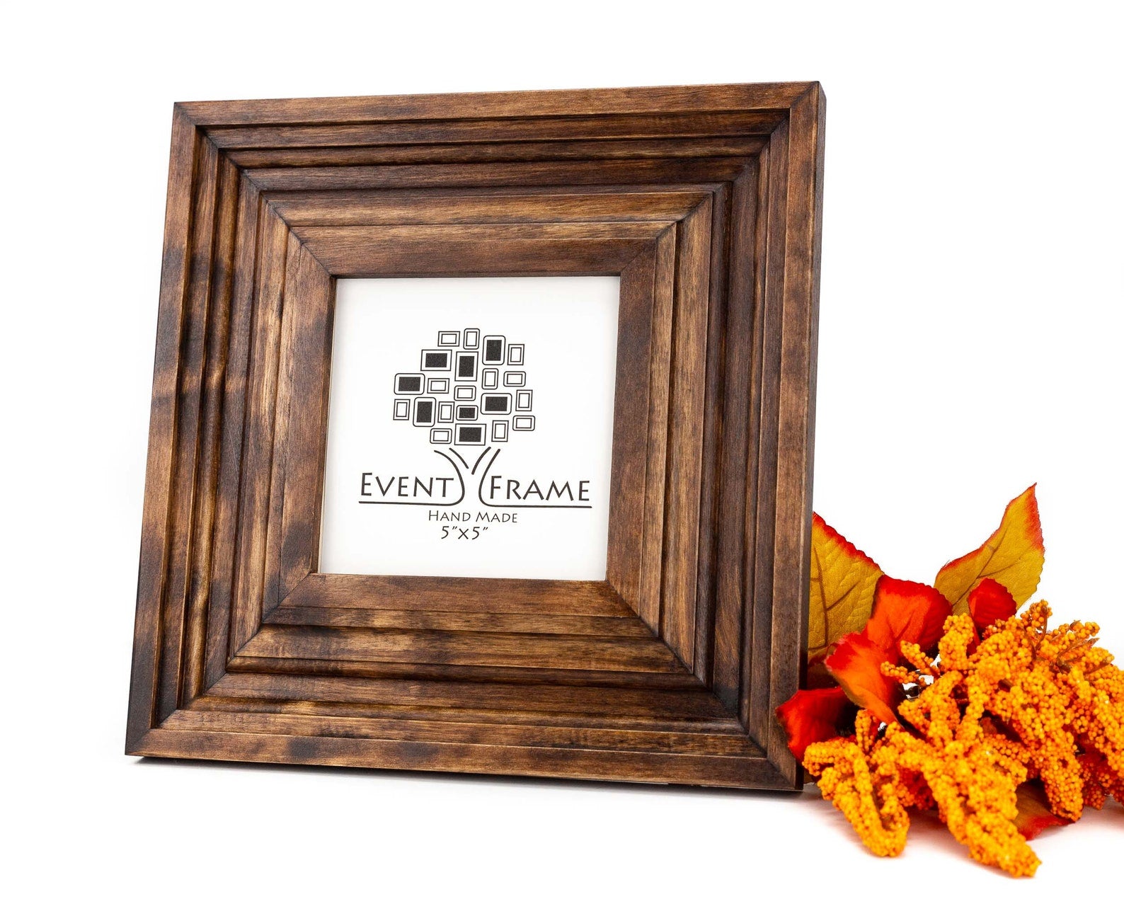 Wooden picture frame with 'Event Frame' logo on a white background