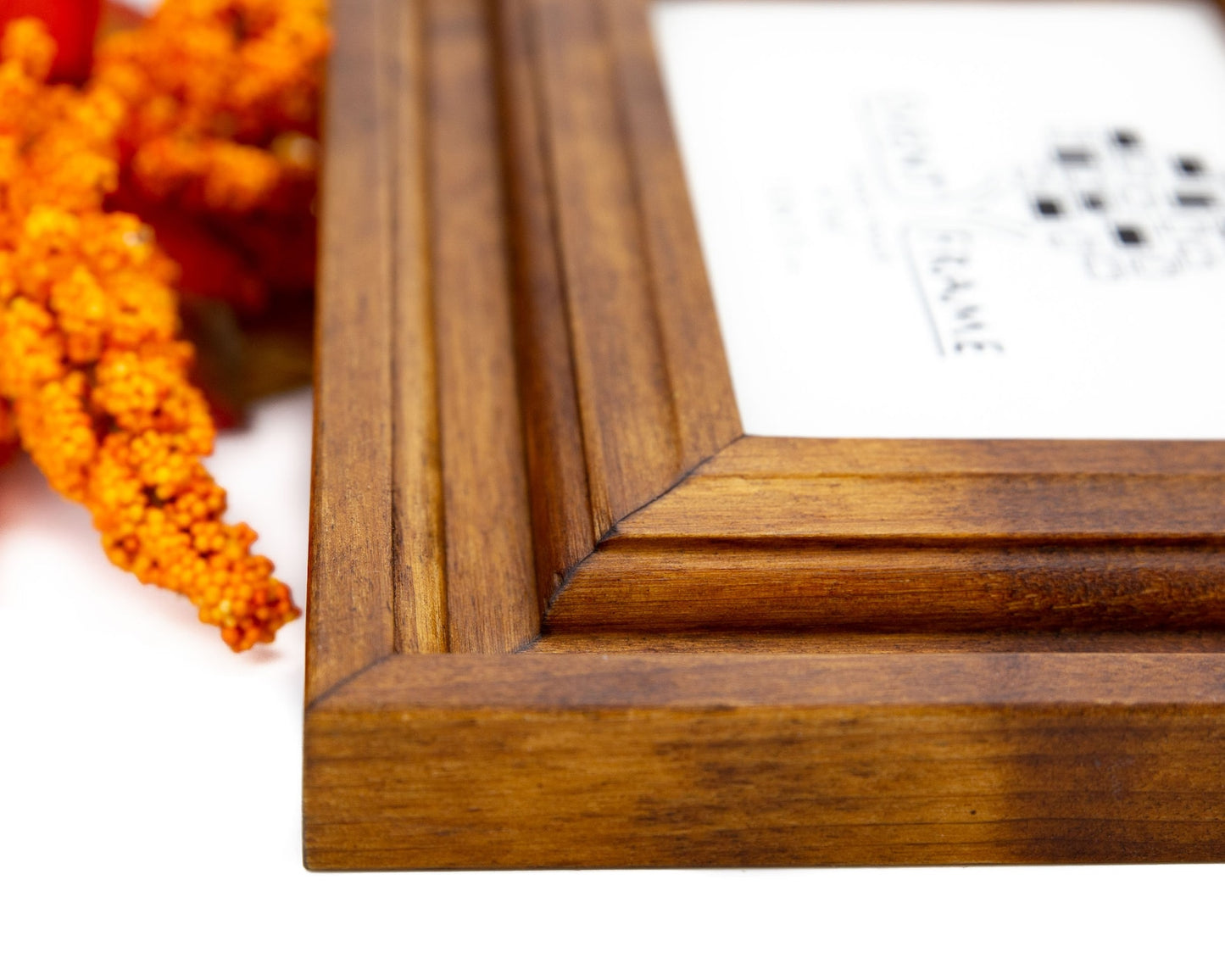 Corner of Honey Brown Wooden Gallery Frame in 2 inch Flat Style, Handmade Hardwood Picture Frame, Any Custom Size A2 A1 8x10 9x12 11x14 16x20 24x18
