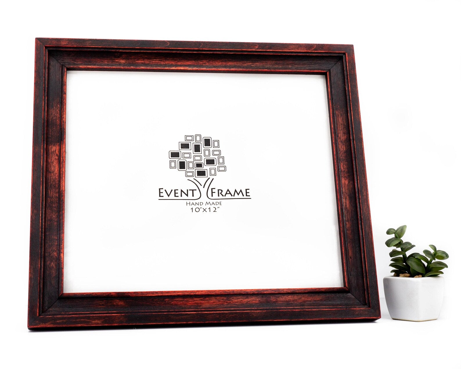 Wooden picture frame with 'Event Frame' logo on a white background. Reddish Black Shabby Chic Picture Frame, Hand Distressed Gallery Wall Frame, Custom Size Photo Frame A1, A2, A3, 11x14, 16x20, 18x24, 24x36