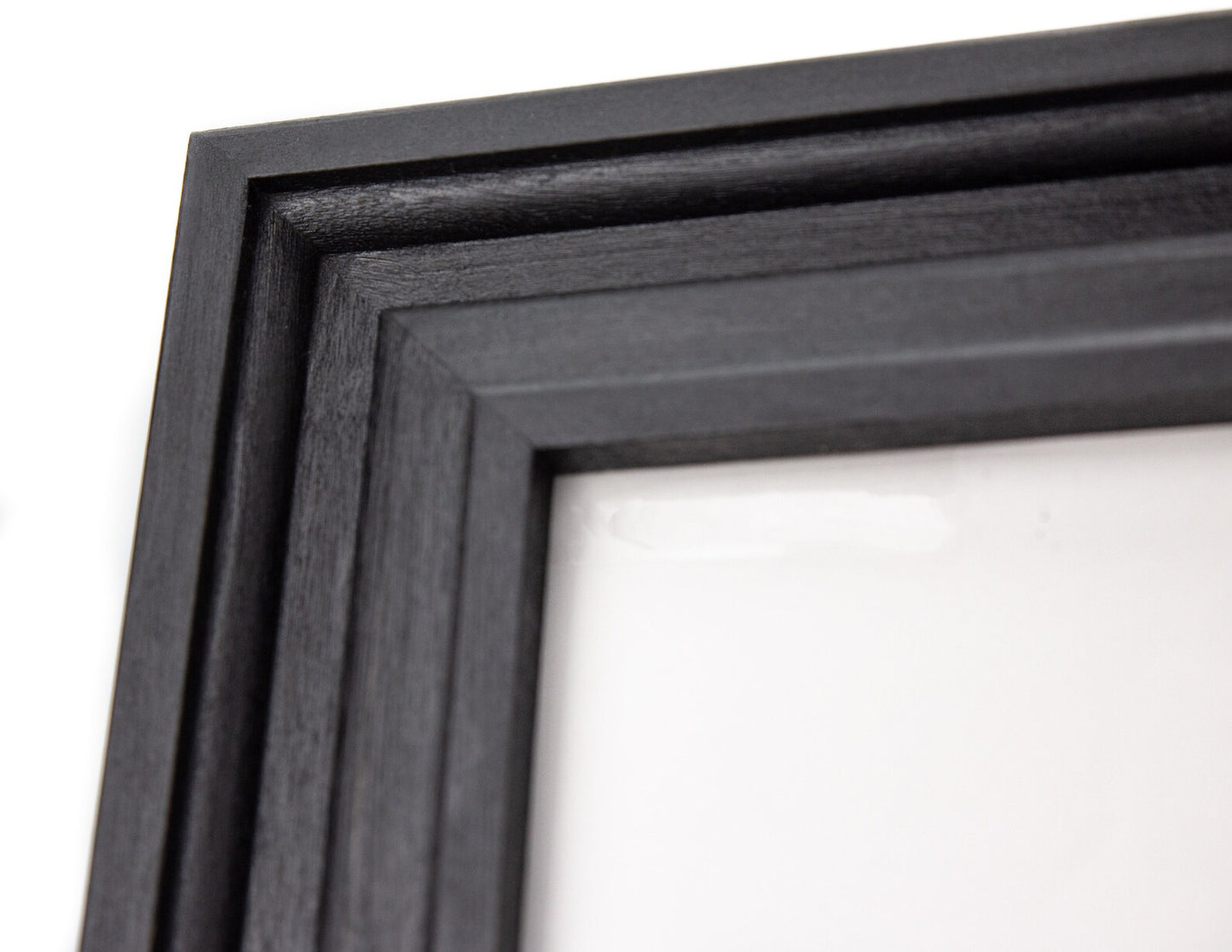Close-up of a black picture frame corner on a white background. Elegant Black Wooden Frame for Wall Art, Handmade Flat Style Picture Frame, Any Custom Size A4, A3, A2, A1, 8x10, 9x12, 11x14, 16x20, 24x18