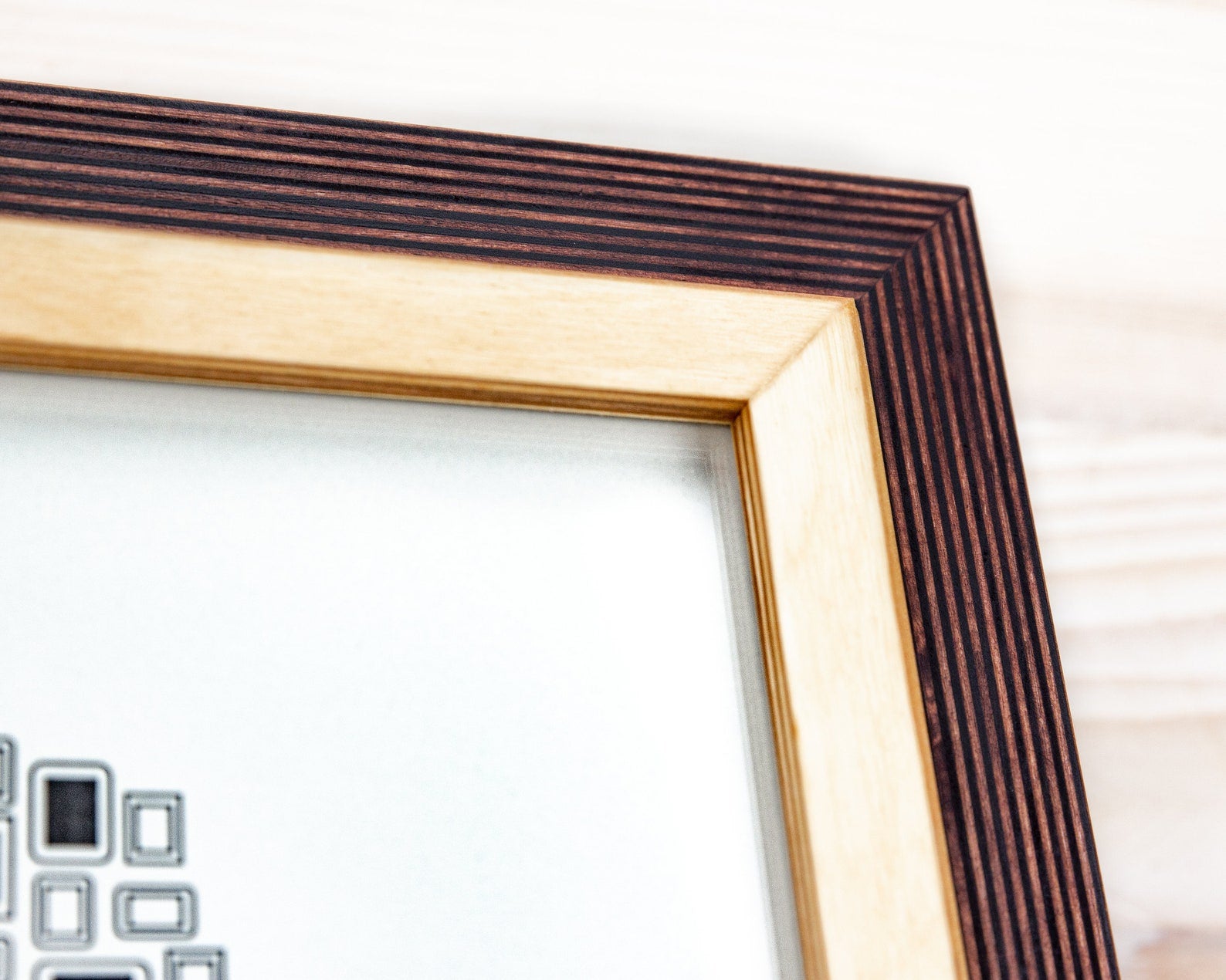 Close-up of a wooden picture frame with a white background. Brown + Natural Photo Frame, Wood Picture Frame, Gallery Wall Frames, Custom Size 5x7 8x10 10x10 8x12 8.5x11 11x14 12x18 18x24 20x30 A1 A2