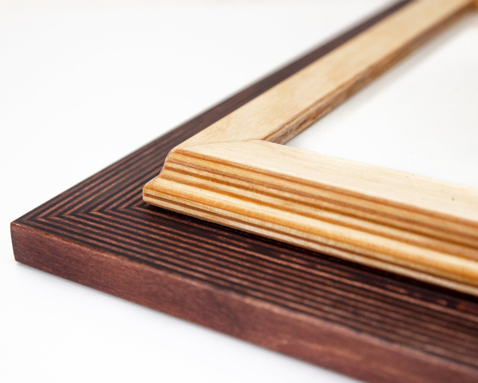 Close-up of a wooden picture frame with a white background. Brown + Natural Photo Frame, Wood Picture Frame, Gallery Wall Frames, Custom Size 5x7 8x10 10x10 8x12 8.5x11 11x14 12x18 18x24 20x30 A1 A2