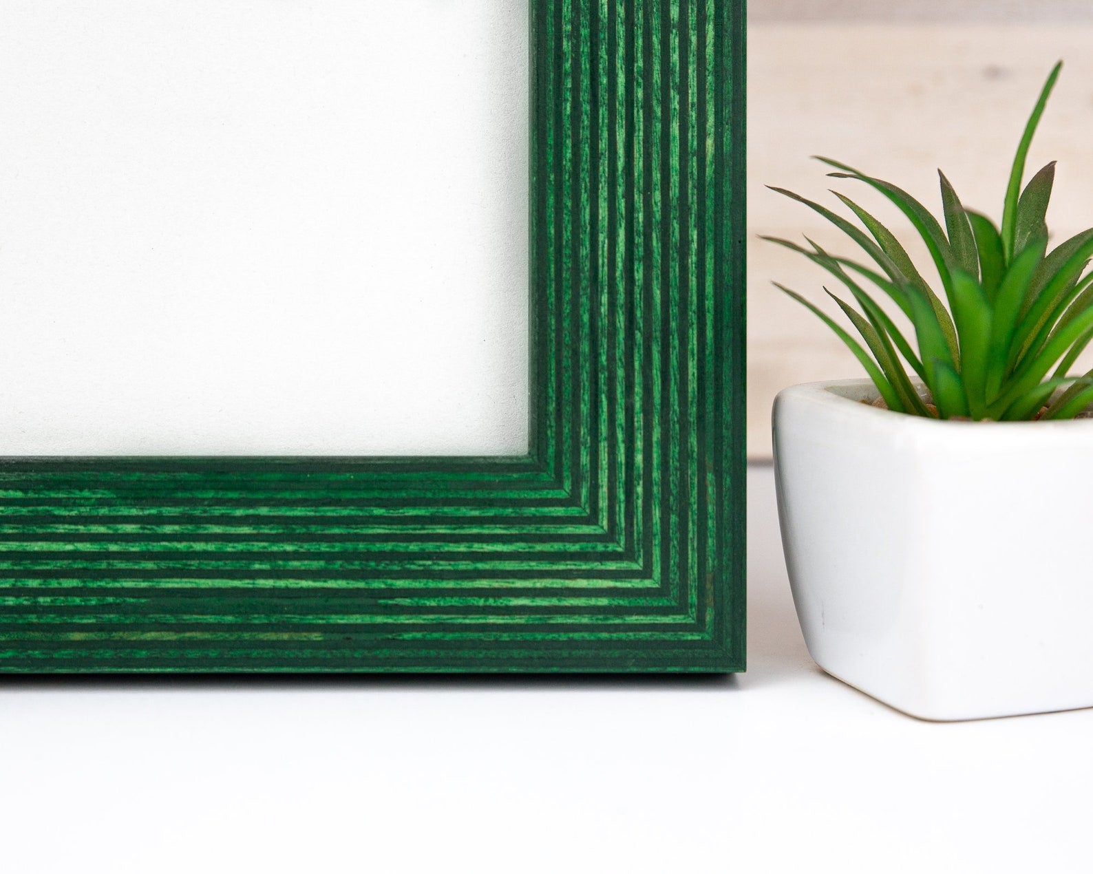 Green wooden picture frame next to a potted plant on a white background. Green Picture Frame, Wooden Handmade Frame, Rustic Frame 4x4, 4x6, 5x7, 7x9 8x10, 8x12, 11x14, 8.5x11, 10x10, 10x30, A5, A4, A3, 12x16 32x40