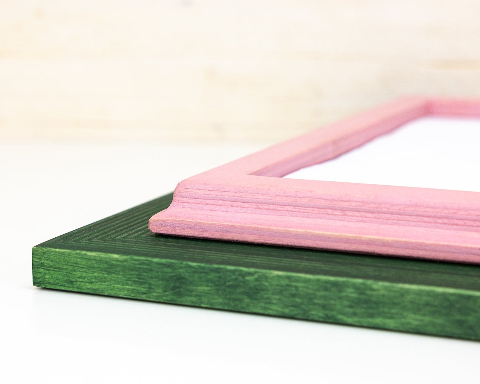 Green and pink baltic birch picture frame for art photography, custom sizes, made from high quality durable materials, perfect for gallery walls. Double Black Custom Picture Frame, Handmade Wooden Photo Frame, Black Poster Frame, Contemporary style A1 A3 A5 4x6 9x12 16x20 18x24 36x40