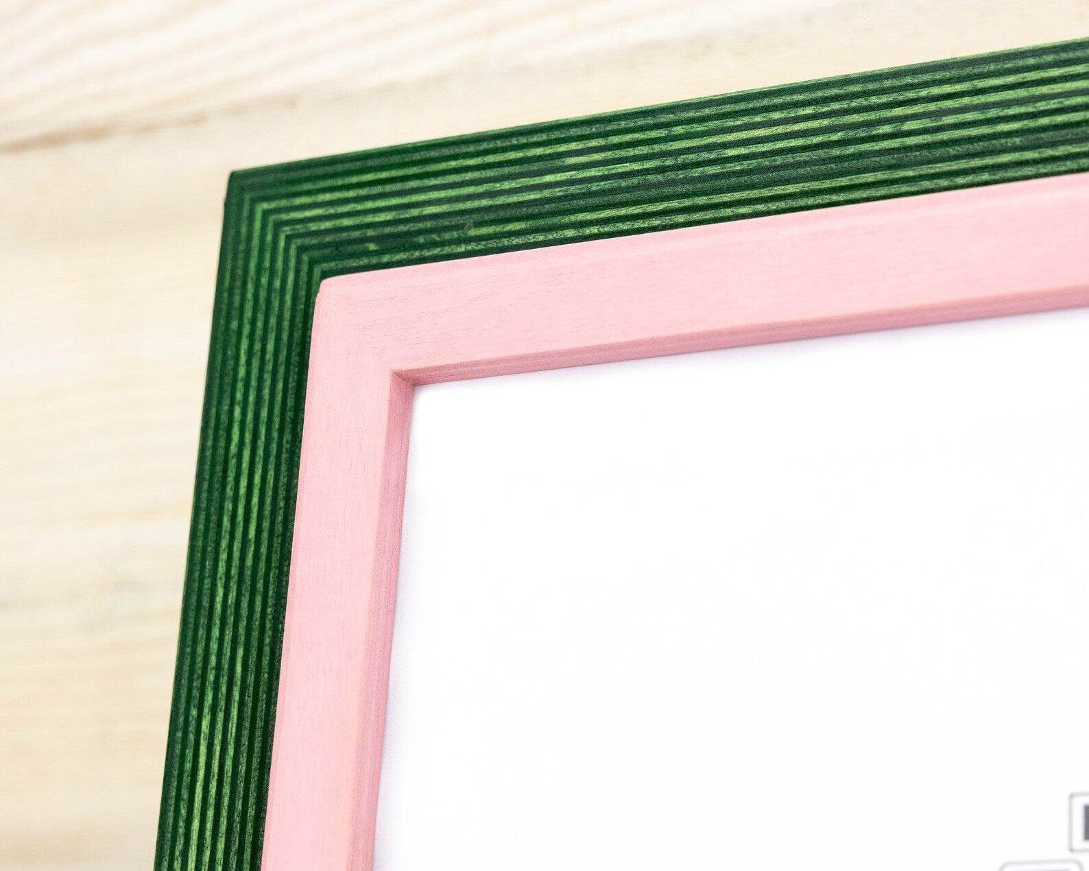 Green and pink baltic birch picture frame for art photography, custom sizes, made from high quality durable materials, perfect for gallery walls. Double Black Custom Picture Frame, Handmade Wooden Photo Frame, Black Poster Frame, Contemporary style A1 A3 A5 4x6 9x12 16x20 18x24 36x40