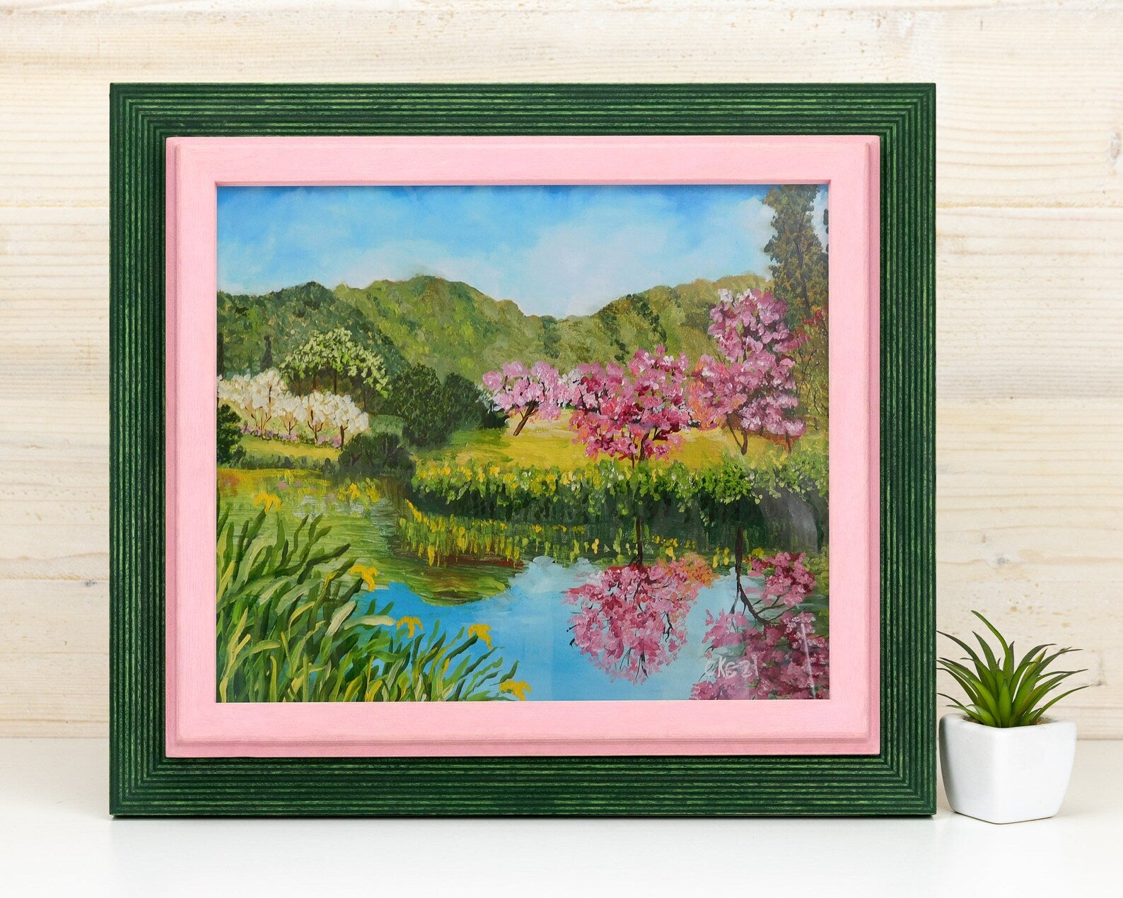 Green and pink baltic birch picture frame for art photography, custom sizes, made from high quality durable materials, perfect for gallery walls. Double Black Custom Picture Frame, Handmade Wooden Photo Frame, Black Poster Frame, Contemporary style A1 A3 A5 4x6 9x12 16x20 18x24 36x40