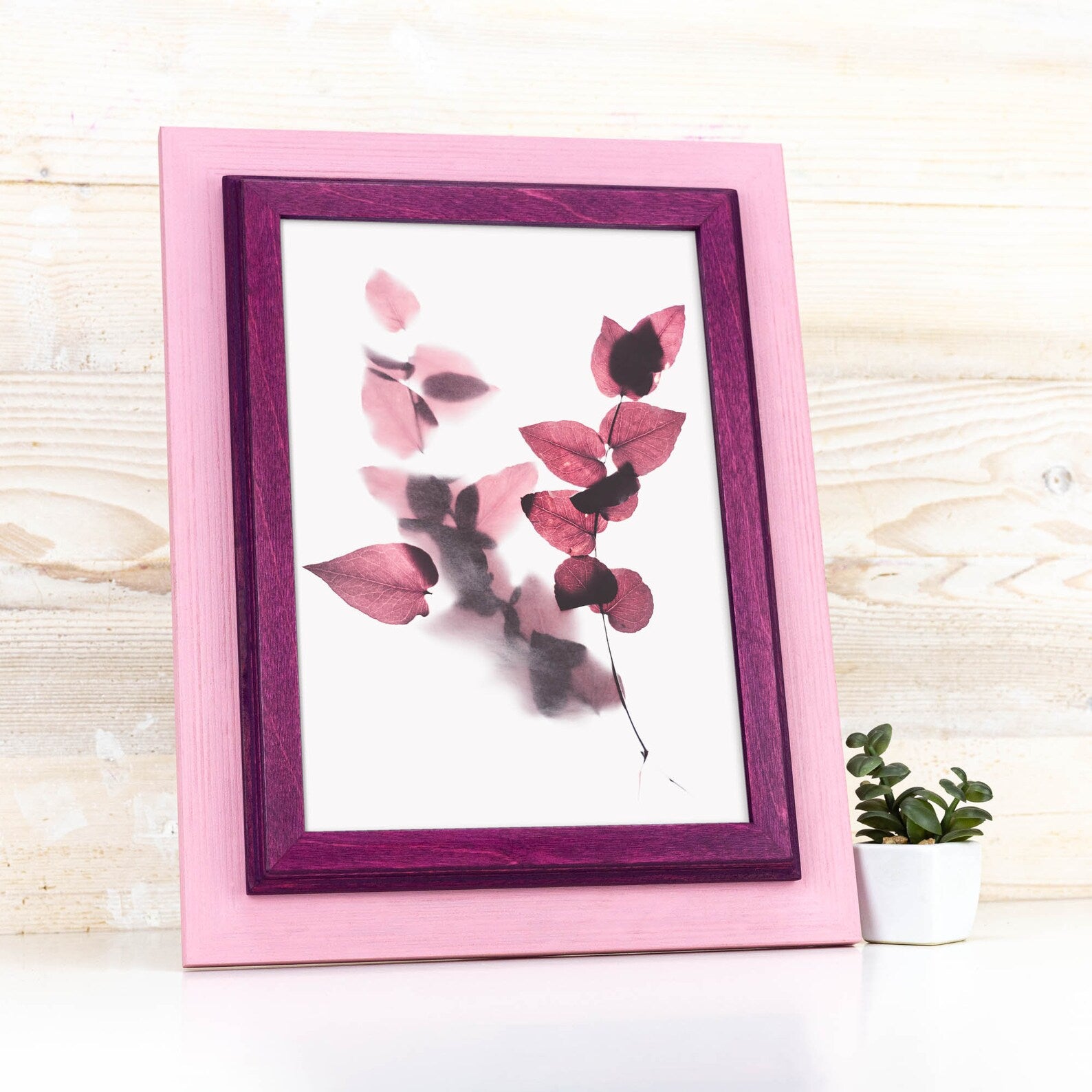 Pink and purple baltic birch picture frame for art photography, custom sizes, made from high quality durable materials, perfect for gallery walls. Double Black Custom Picture Frame, Handmade Wooden Photo Frame, Black Poster Frame, Contemporary style A1 A3 A5 4x6 9x12 16x20 18x24 36x40