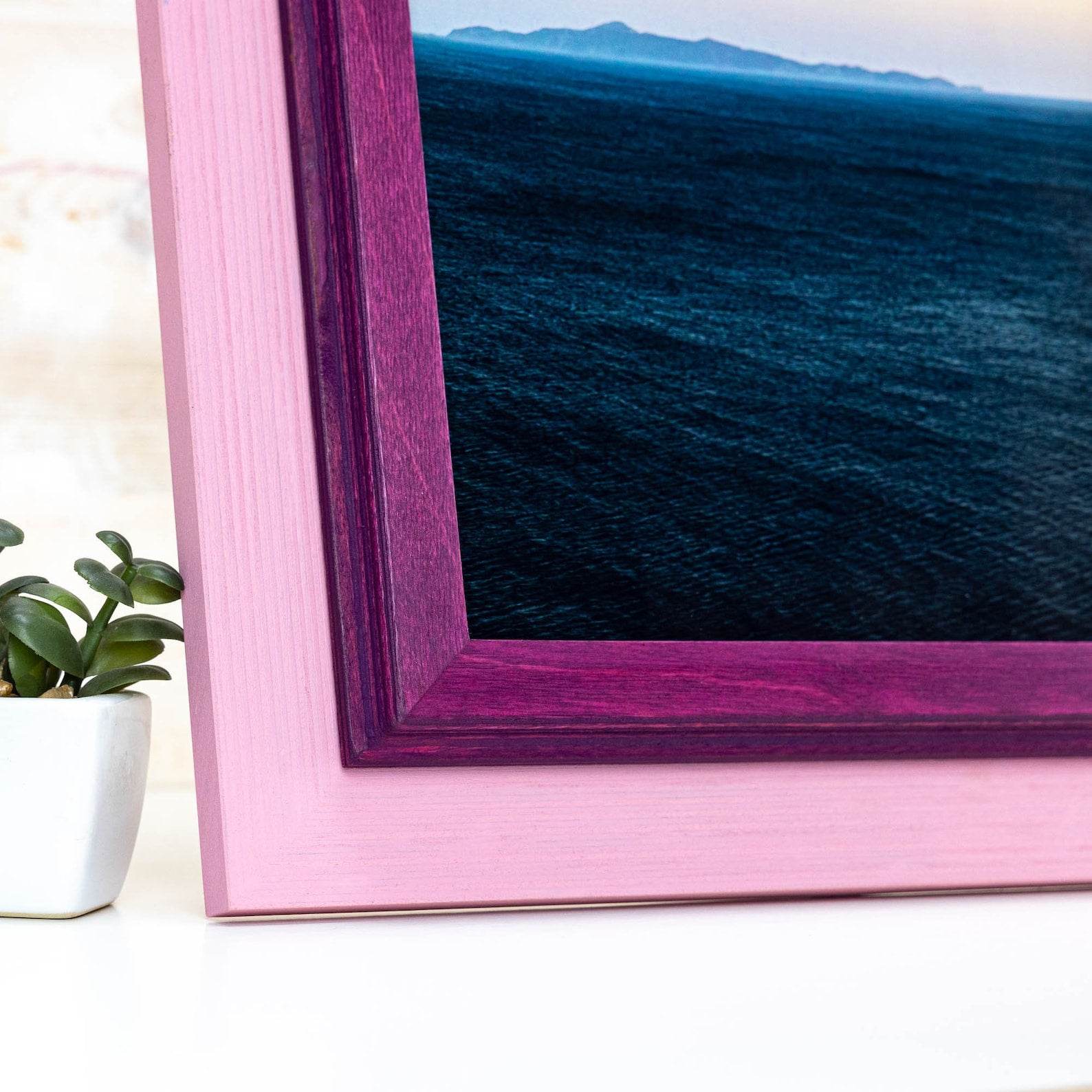 Pink and purple baltic birch picture frame for art photography, custom sizes, made from high quality durable materials, perfect for gallery walls. Double Black Custom Picture Frame, Handmade Wooden Photo Frame, Black Poster Frame, Contemporary style A1 A3 A5 4x6 9x12 16x20 18x24 36x40