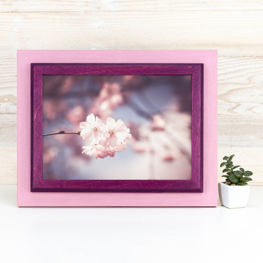 Pink and purple baltic birch picture frame for art photography, custom sizes, made from high quality durable materials, perfect for gallery walls. Double Black Custom Picture Frame, Handmade Wooden Photo Frame, Black Poster Frame, Contemporary style A1 A3 A5 4x6 9x12 16x20 18x24 36x40